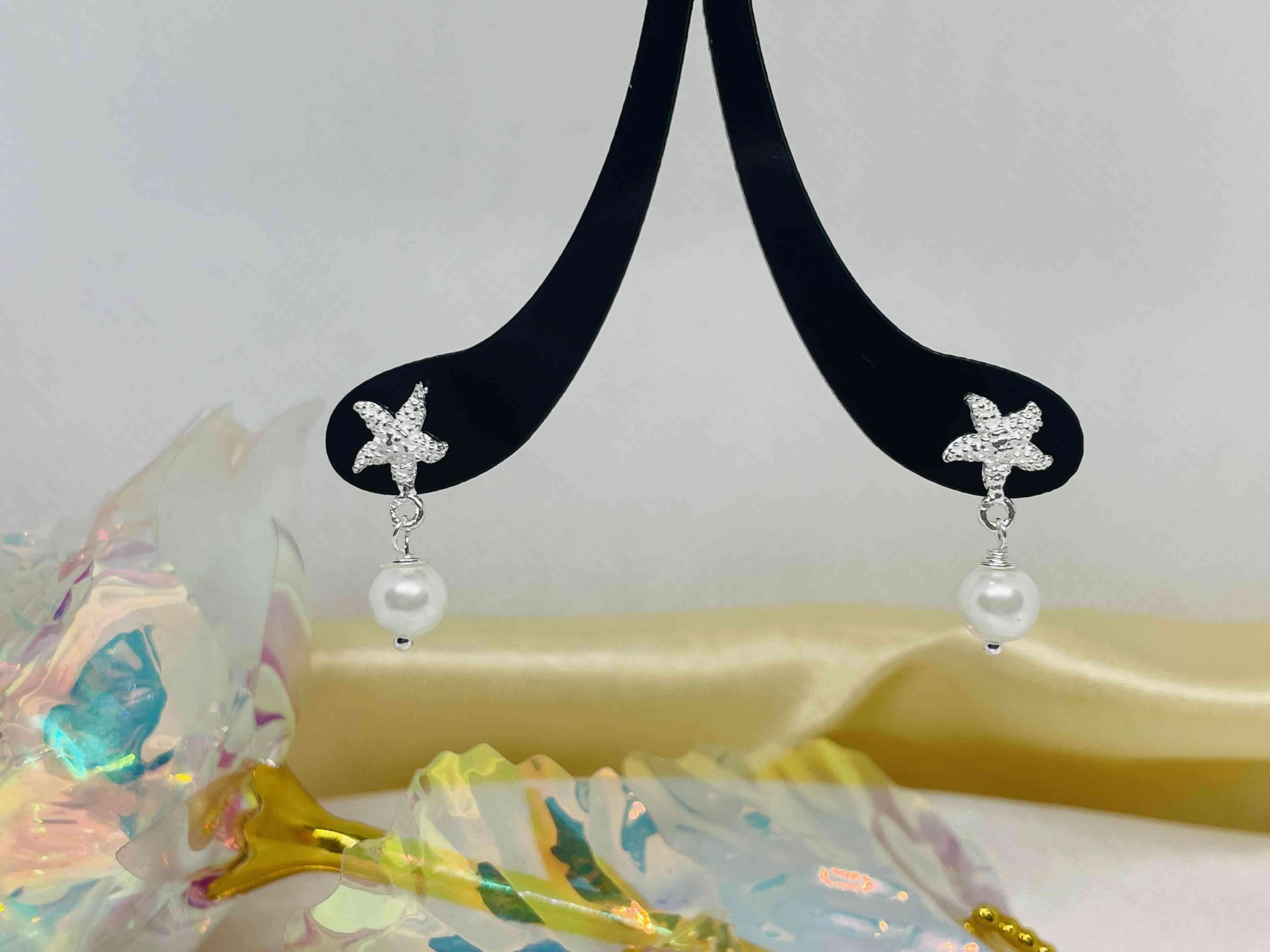 Aros colgantes estrella y perla - miniatura 2