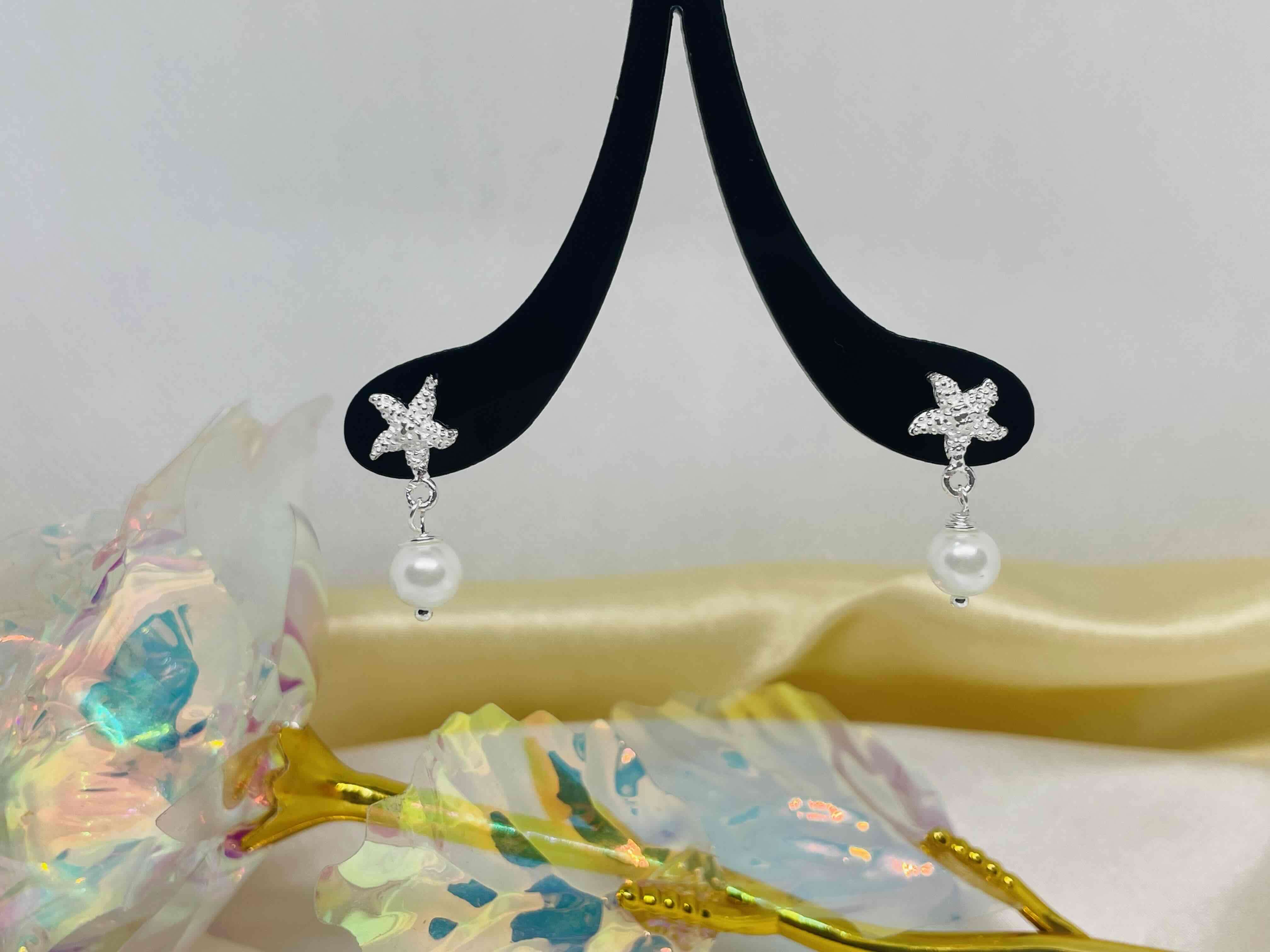 Aros colgantes estrella y perla - miniatura 3