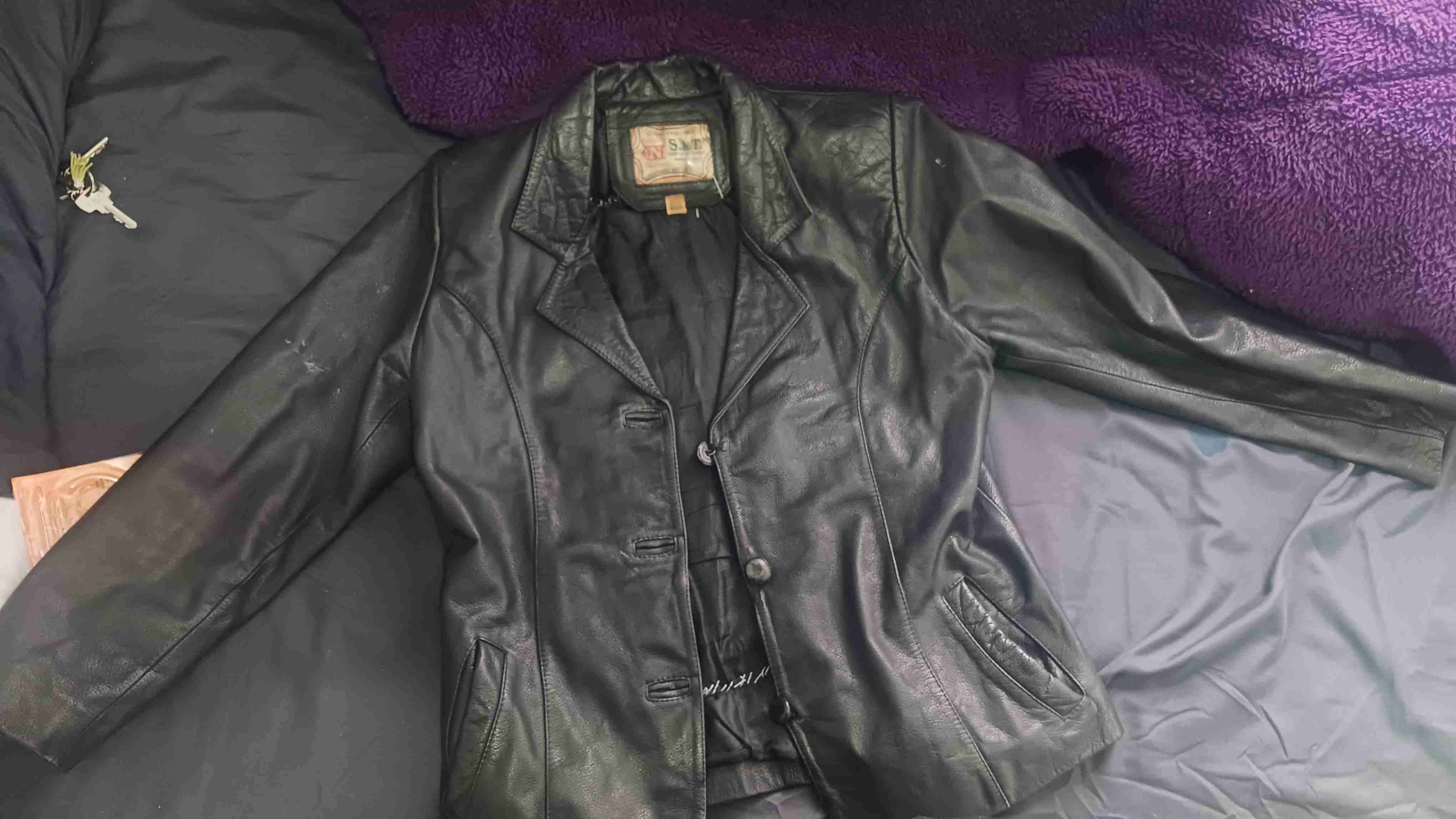 Chaqueta de cuero negra SAT - miniatura 2