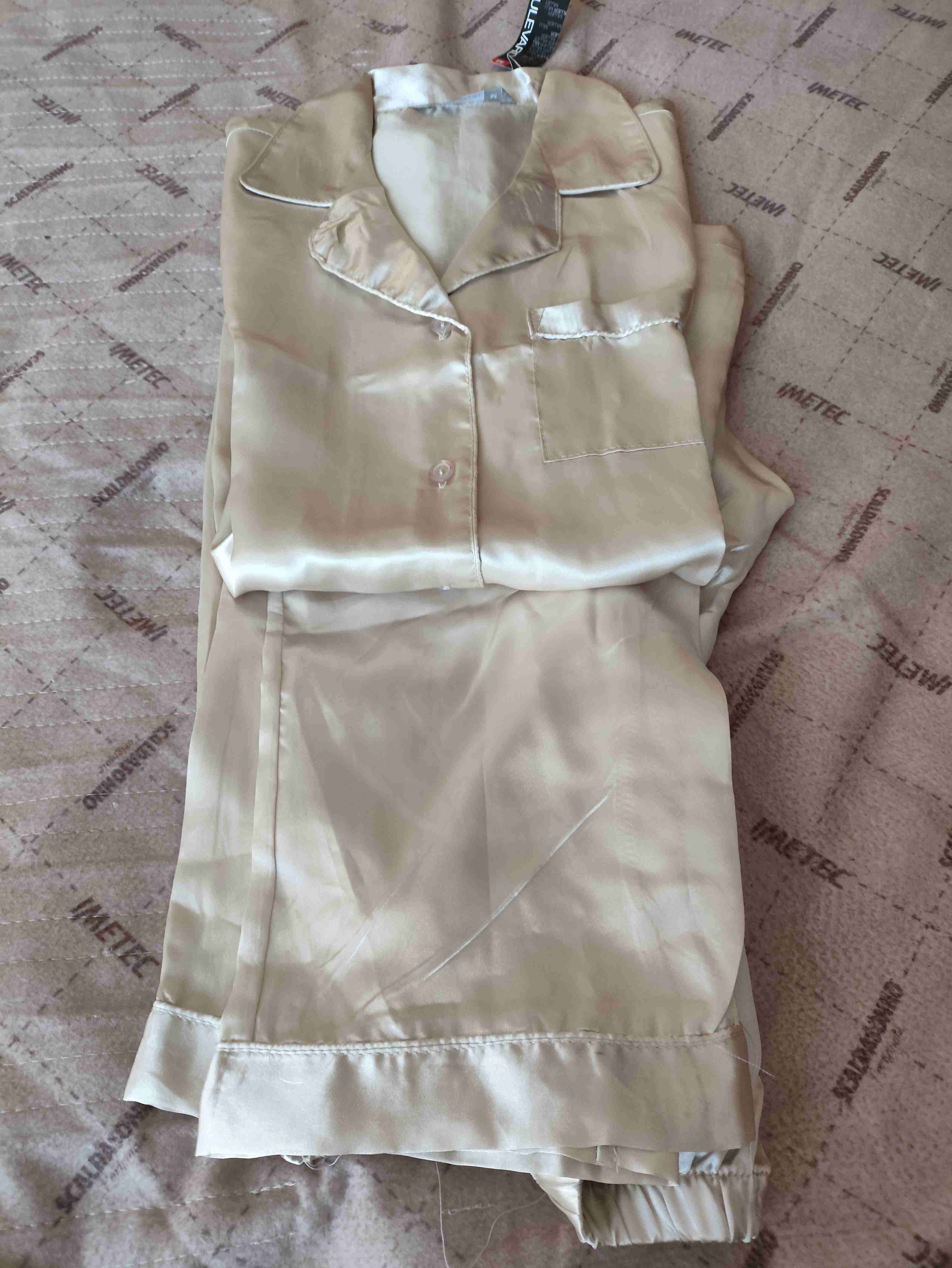 Pijama satinado beige mujer - miniatura 1