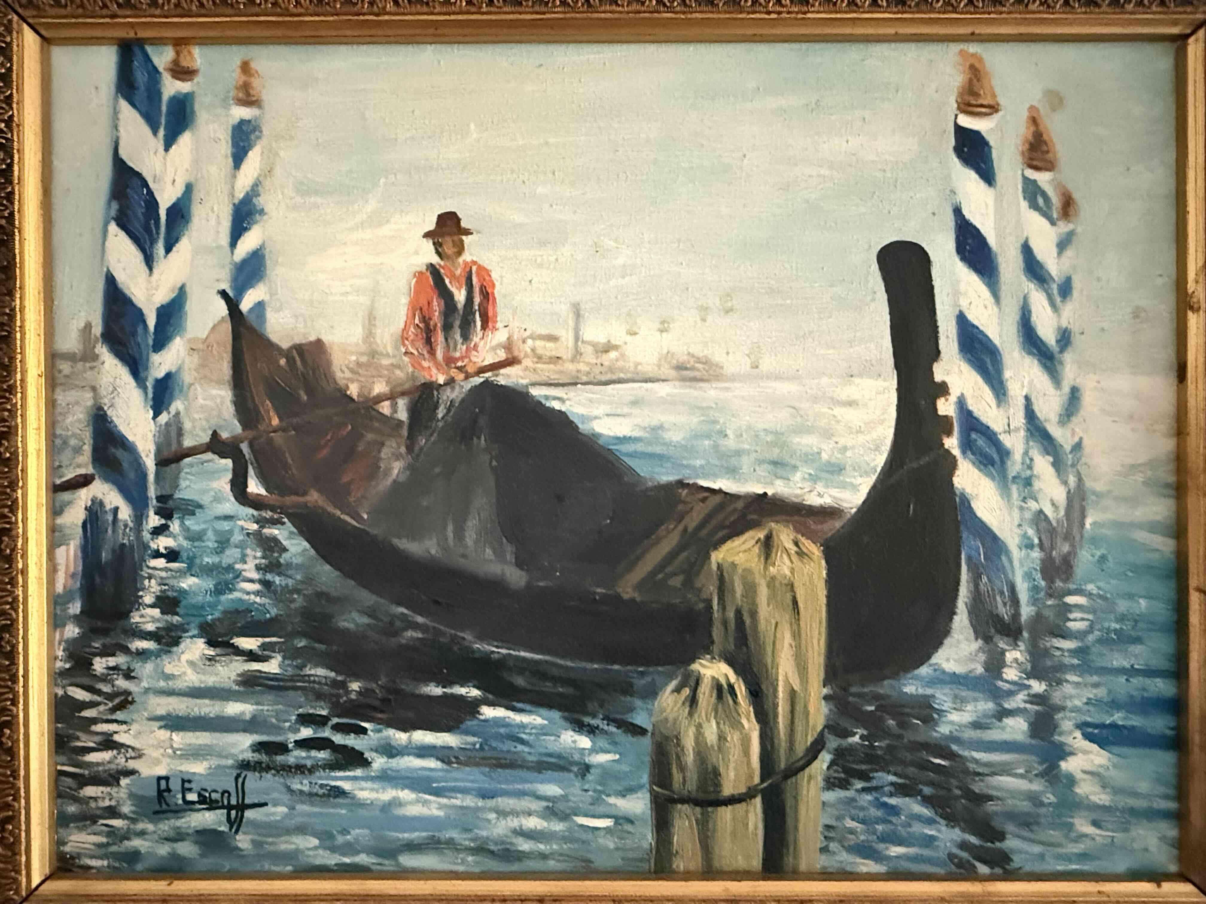 Cuadro de góndola veneciana - Óleo sobre Lienzo - miniatura 3