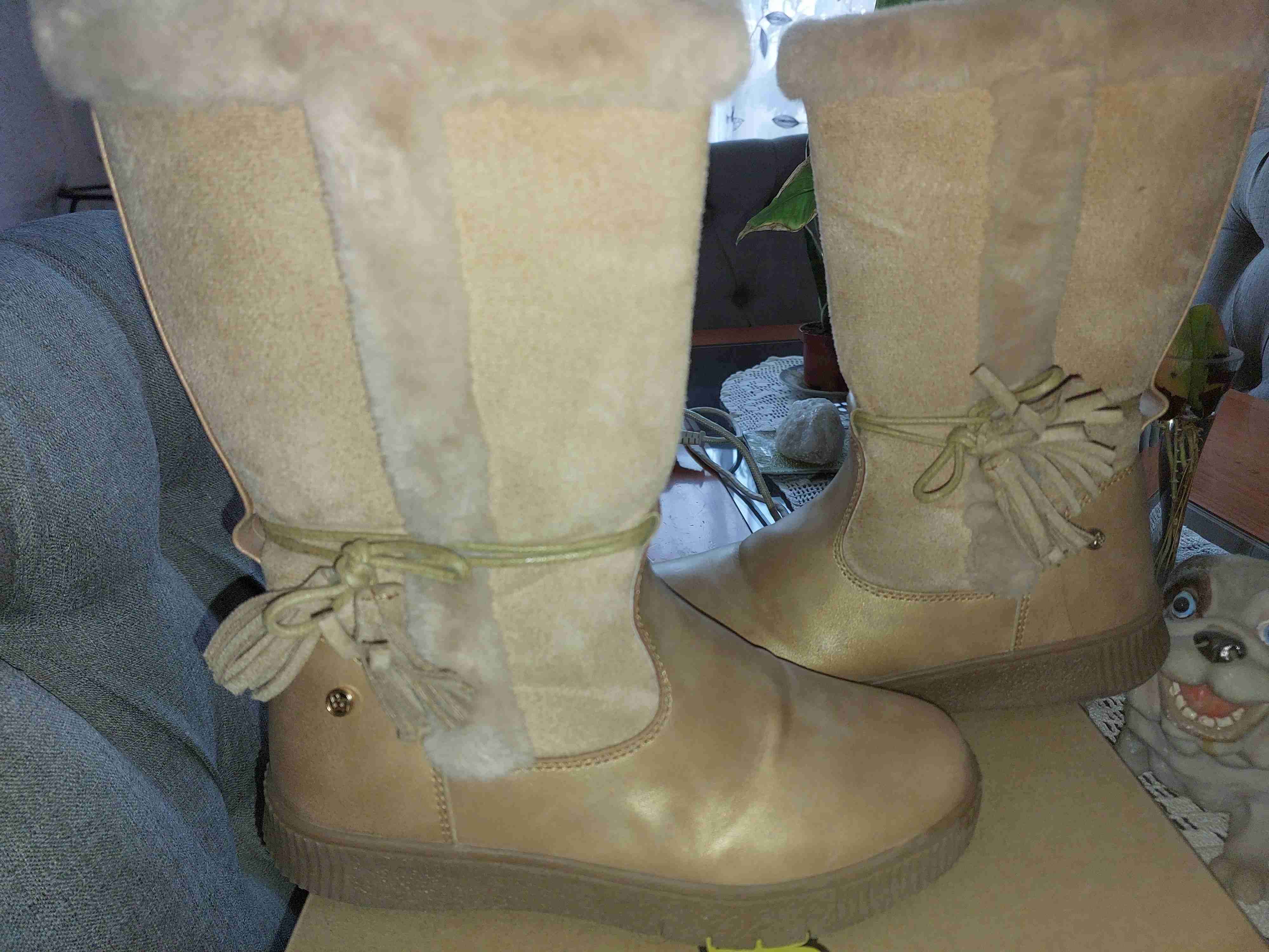 Botas altas de gamuza beige N°35 - miniatura 2