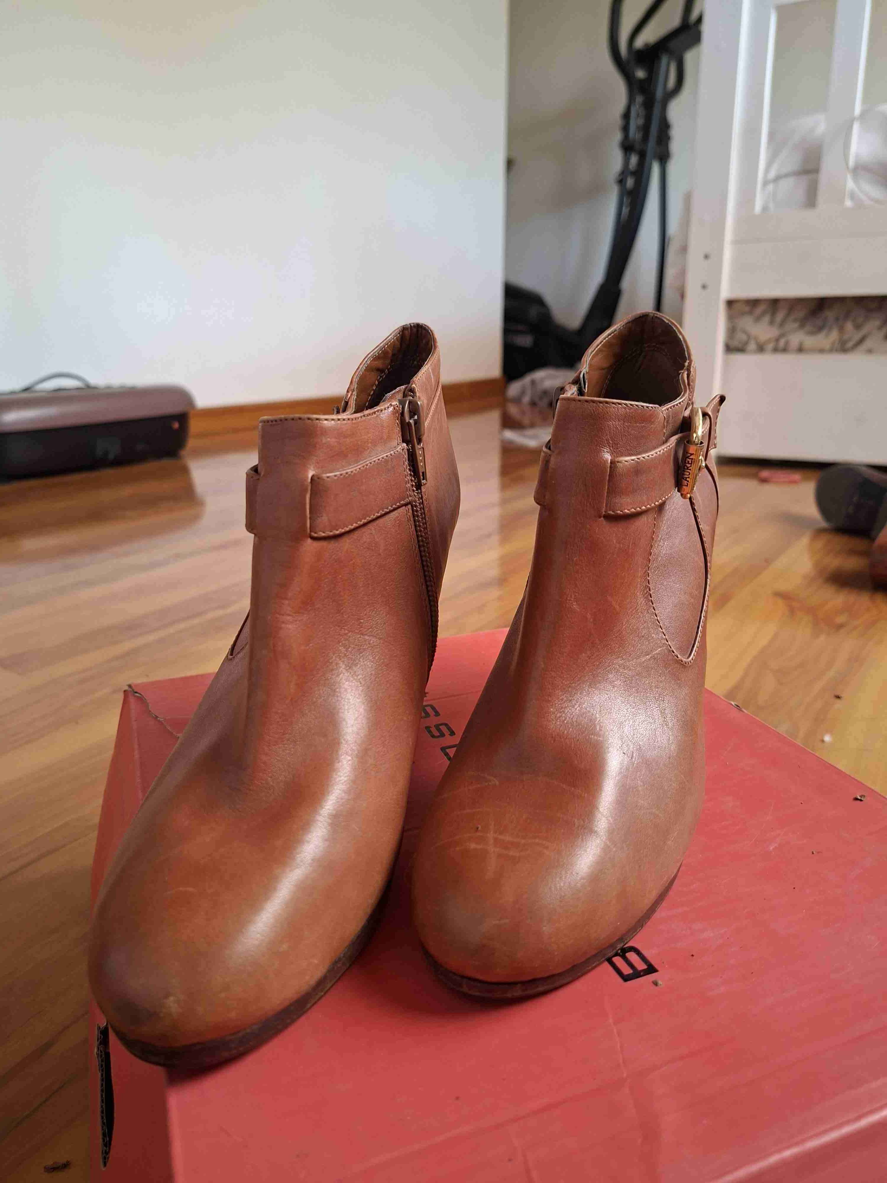 Botines de cuero marrón Ralph Lauren - miniatura 3