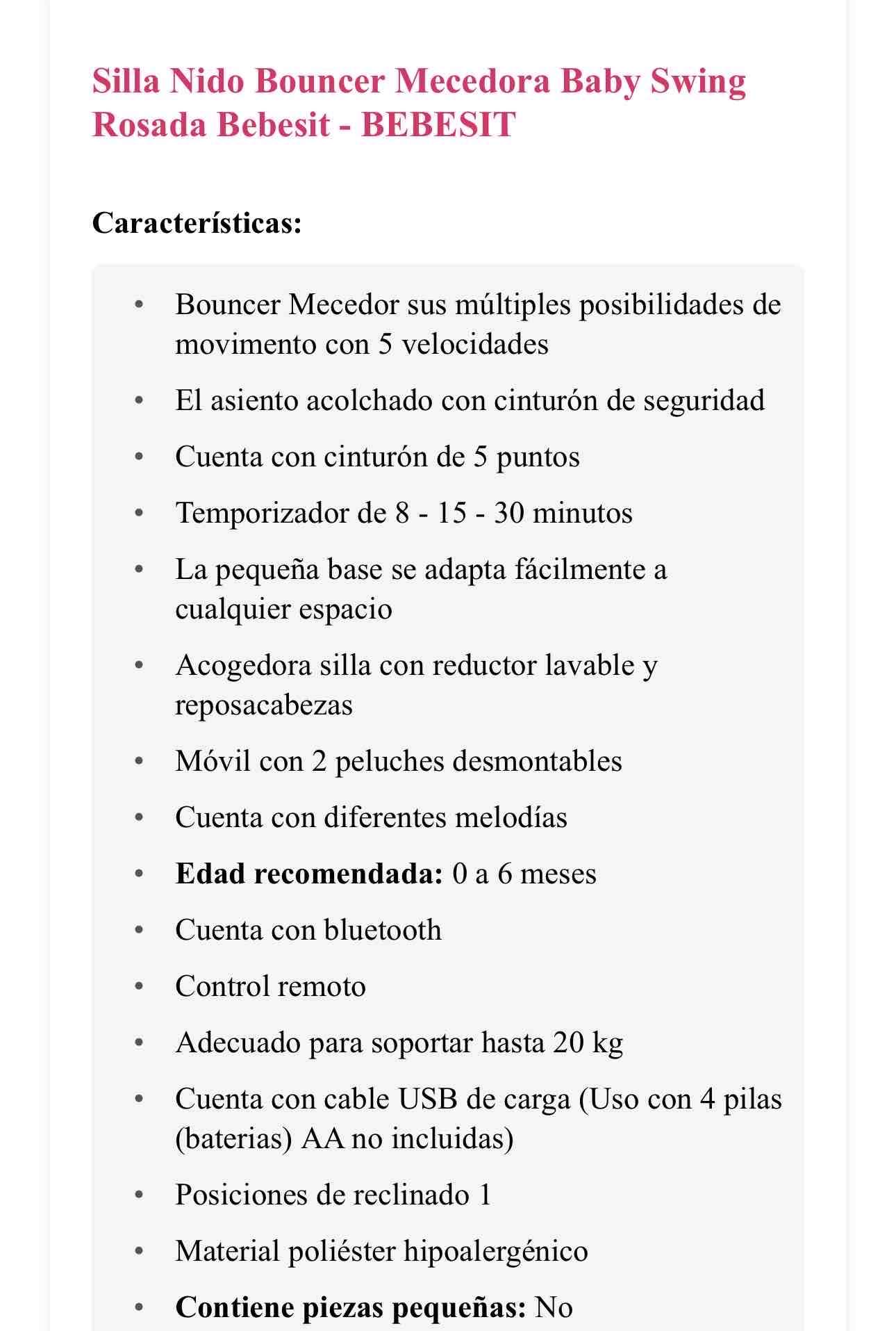 Silla Nido Mecedora Bebesit Rosada - miniatura 2