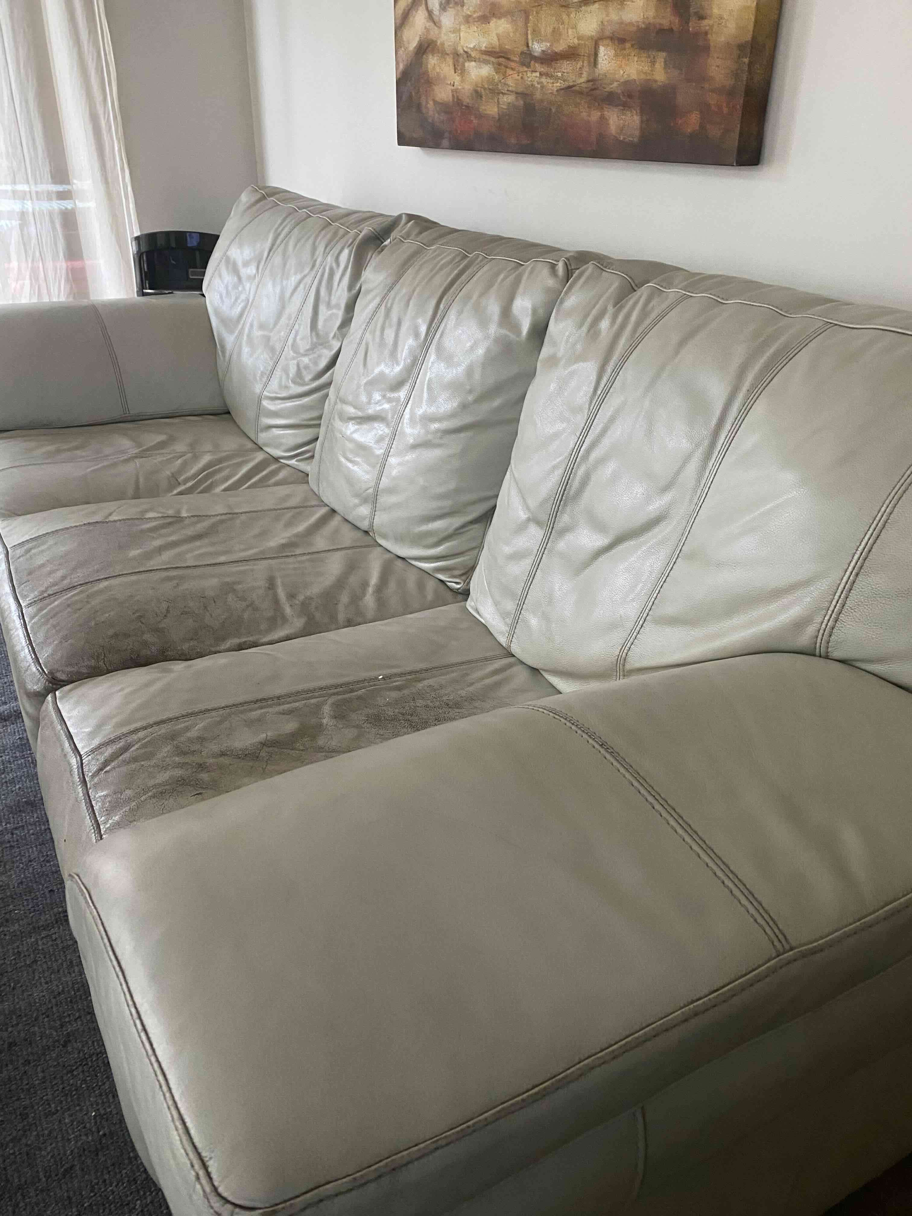 Sofá de cuero beige 3 plazas ROSEN - miniatura 4