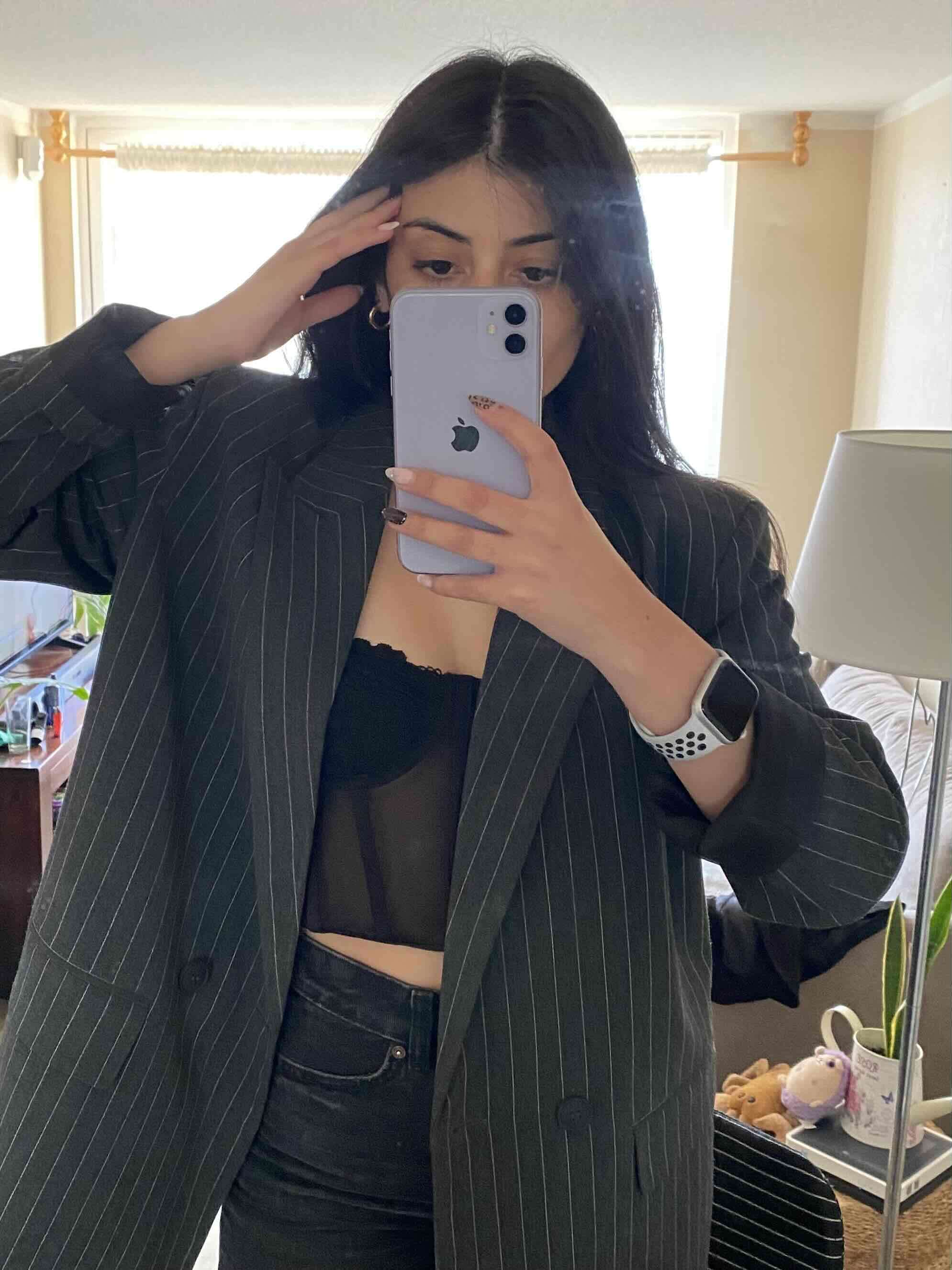 Blazer negro de rayas alaniz - miniatura 2