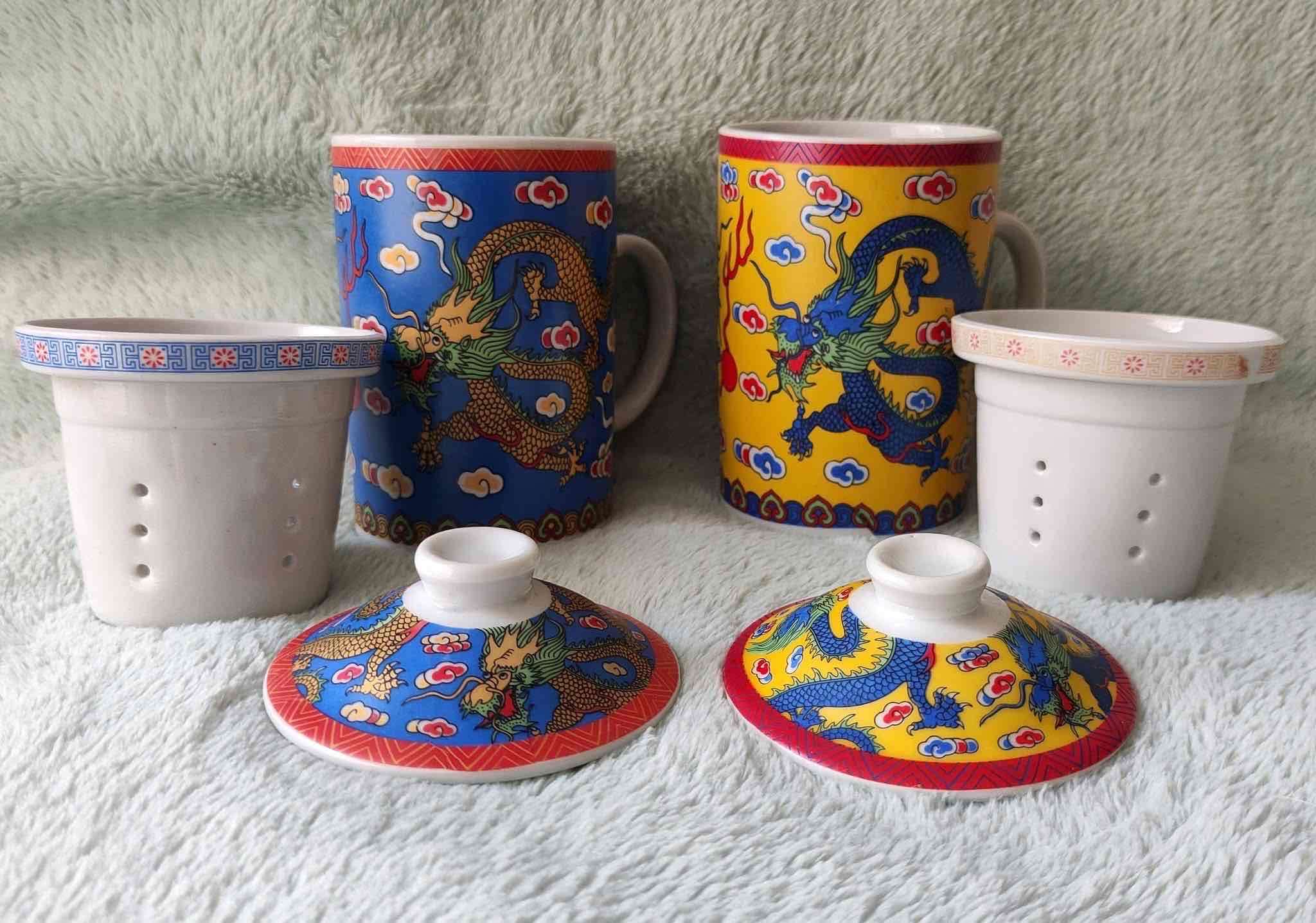 Tazas de porcelana con dragones con filtro para té - miniatura 2