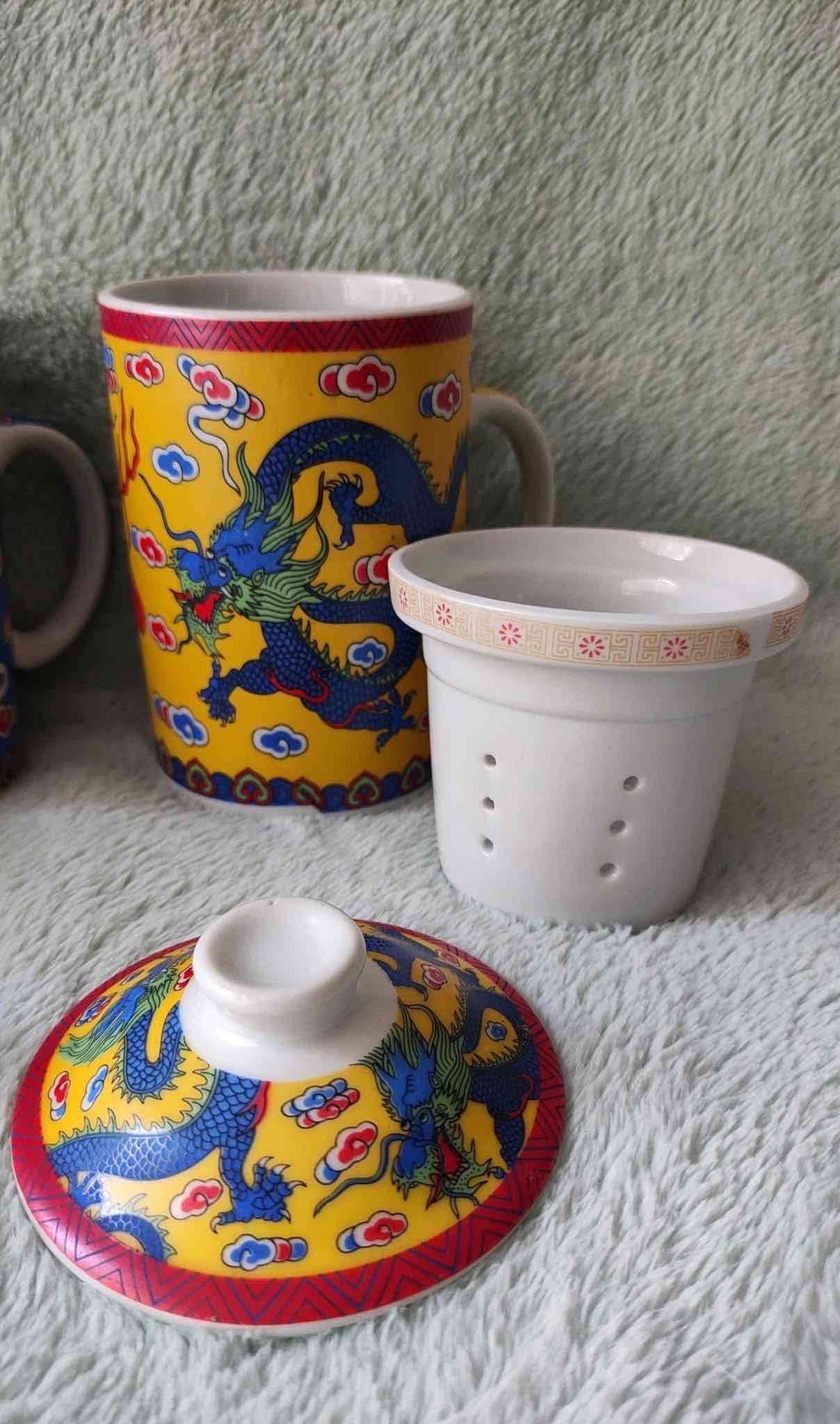 Tazas de porcelana con dragones con filtro para té - miniatura 3