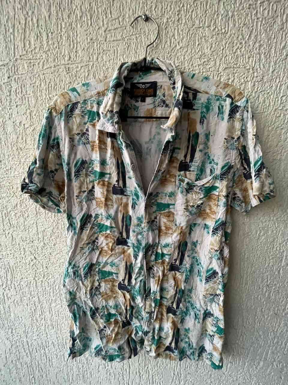 Camisa estampada verde y beige Ferouch Jeans - miniatura 1