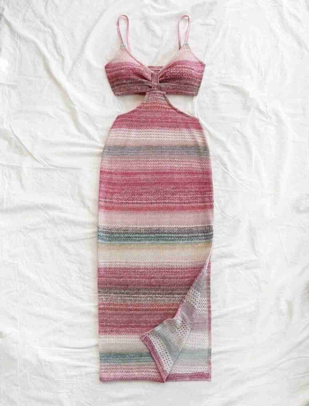 Vestido tejido a rayas multicolor talla M - miniatura 1