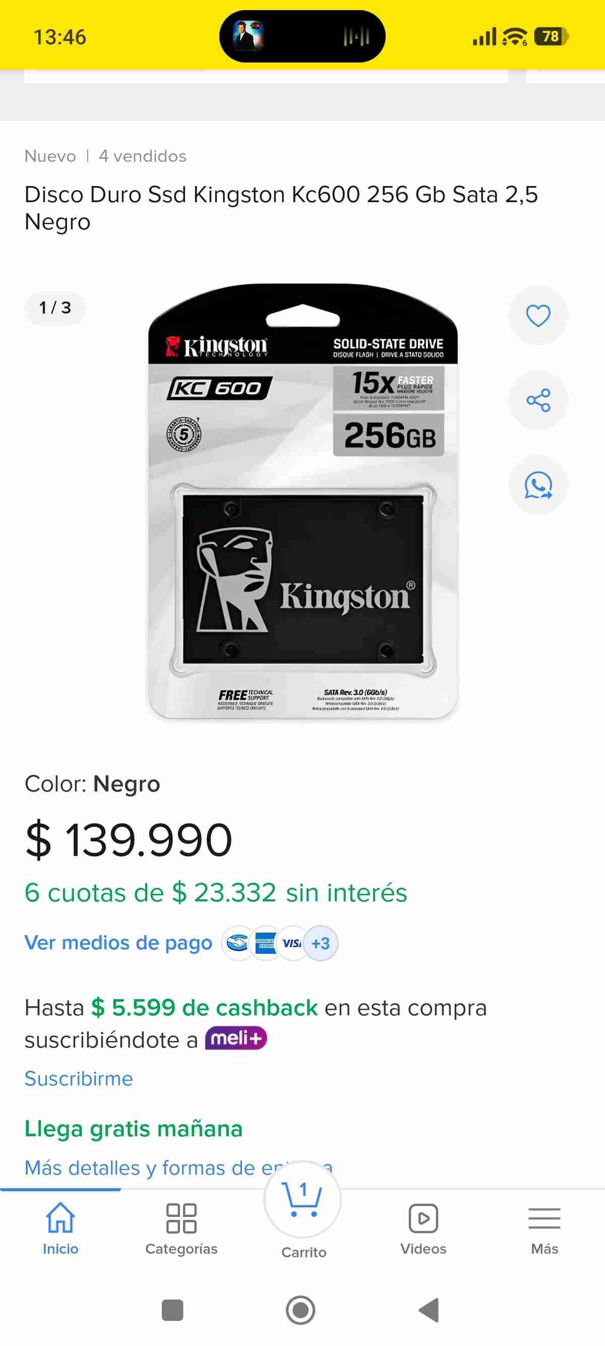 Unidad SSD Kingston 256GB - miniatura 2