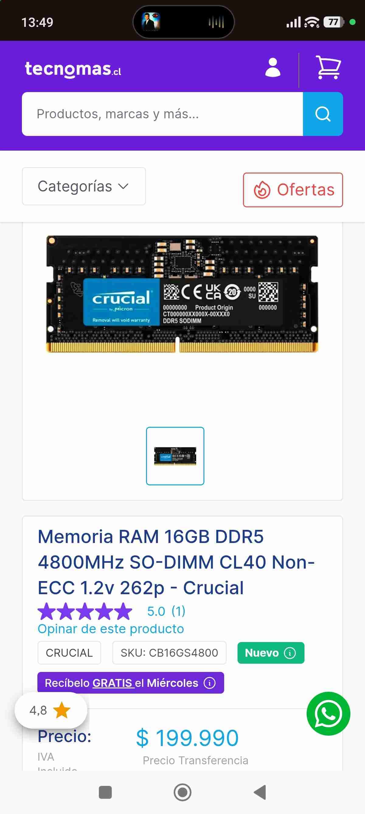 Memoria RAM 16GB Crucial DDR5 - miniatura 2