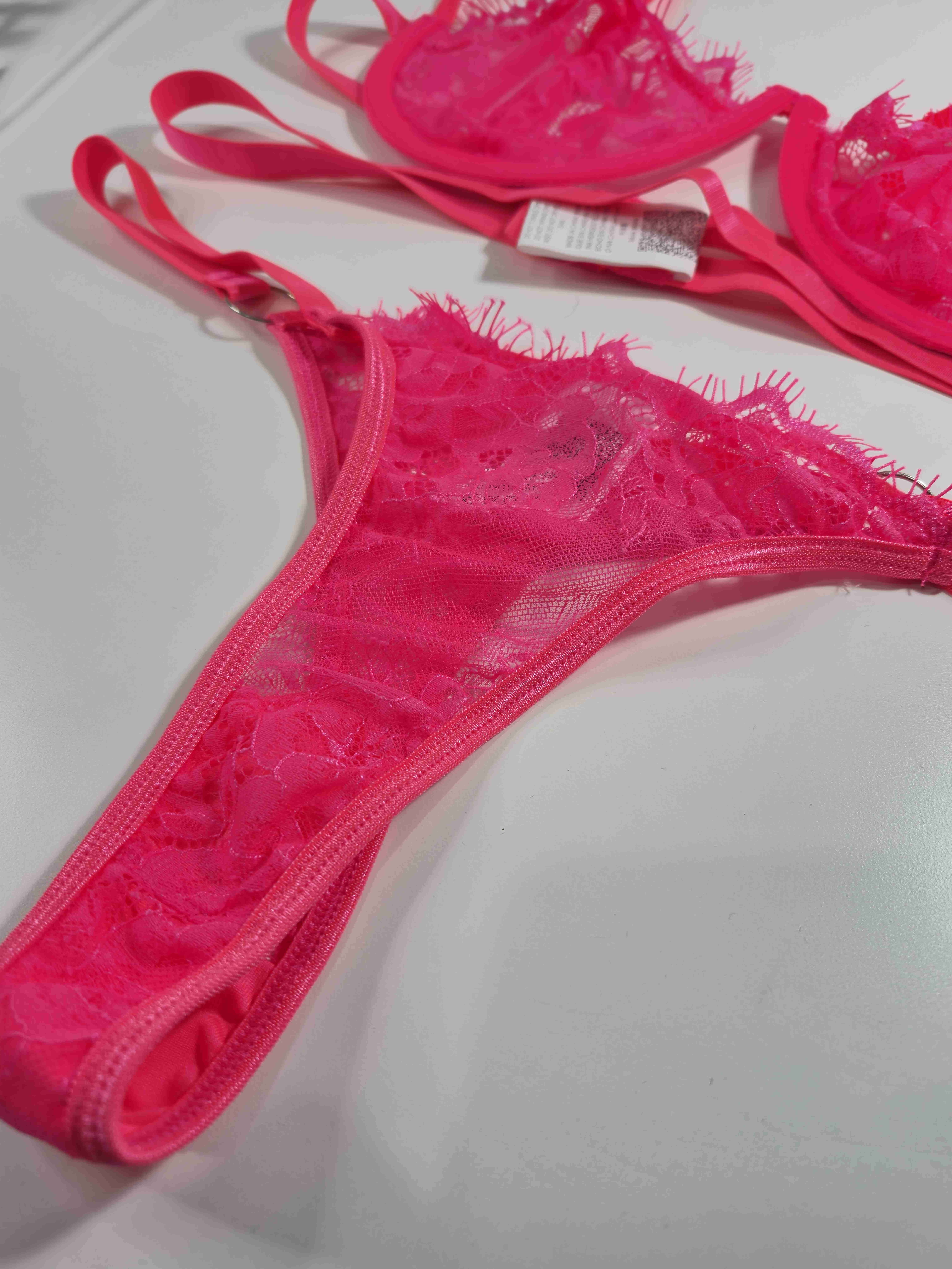 Conjunto lencería encaje fucsia talla M - miniatura 2
