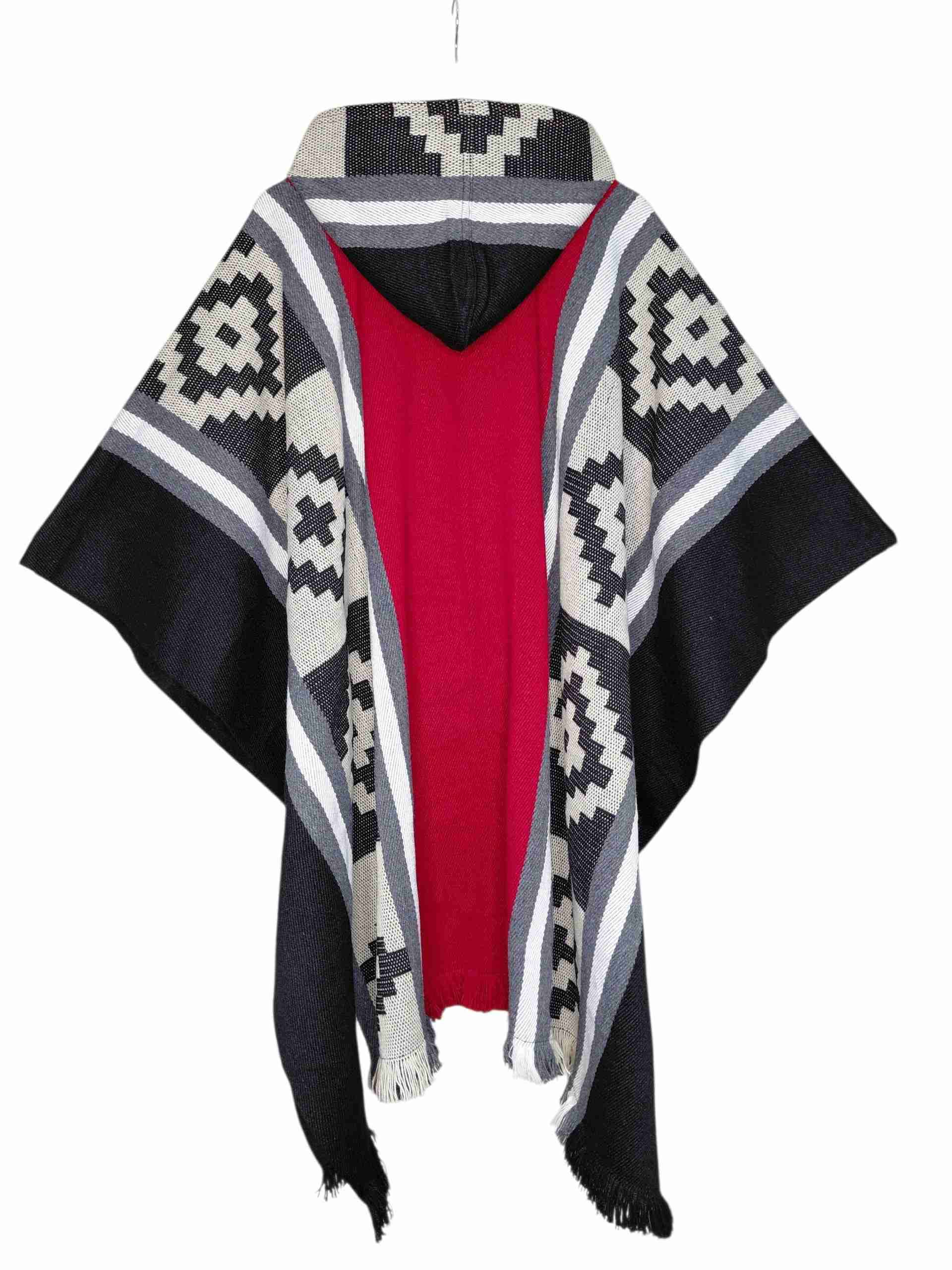 Poncho con capucha rojo y negro - miniatura 2