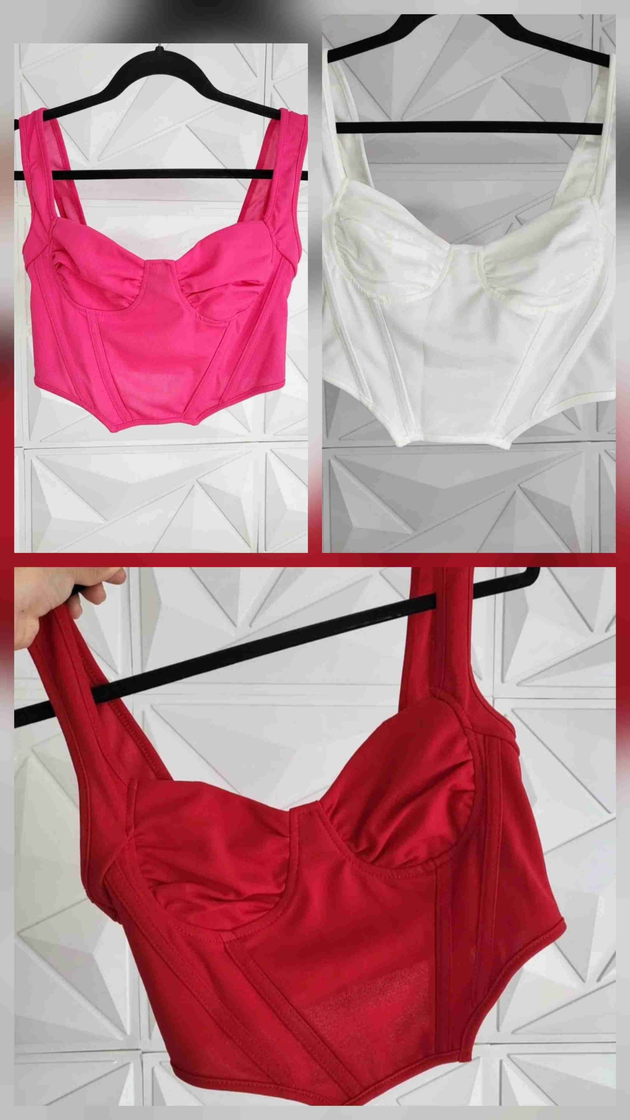 Set 3 Tops rojo blanco y fucsia tallas L - miniatura 1