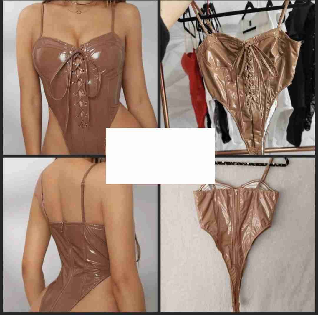 Body cuerina brillante café talla M - miniatura 1