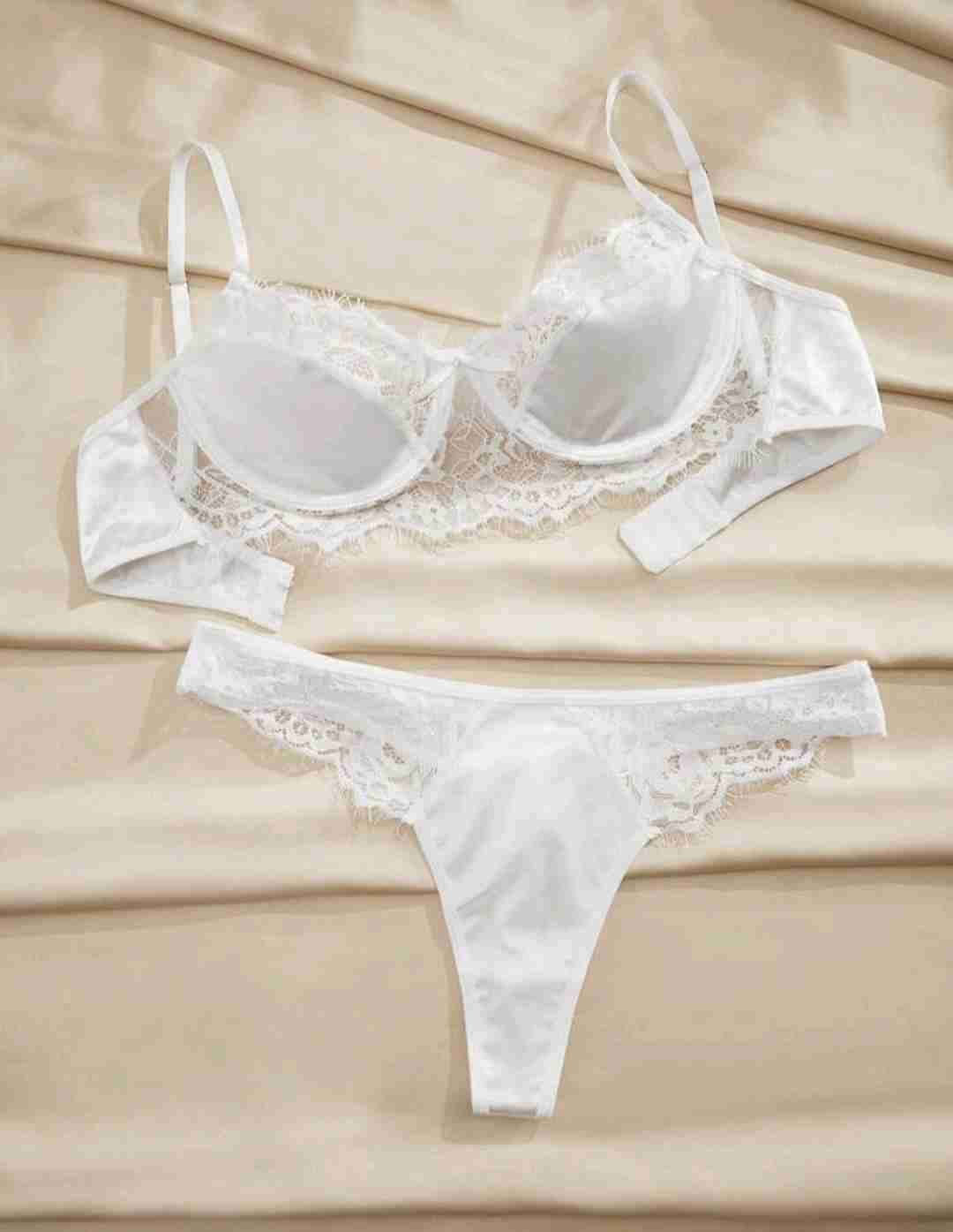 Set de lencería blanco con encaje talla S - miniatura 1