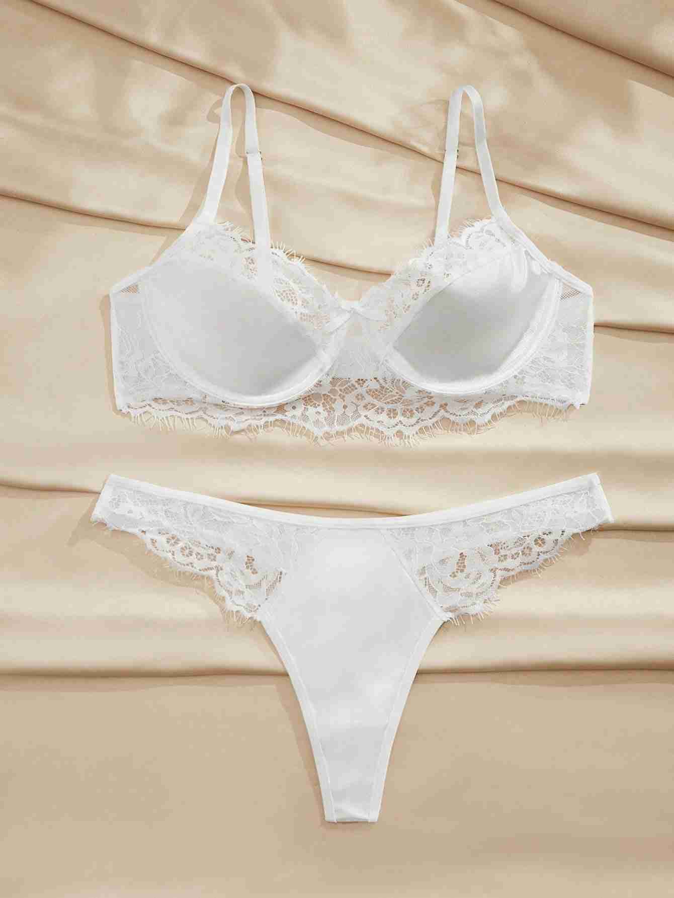 Set de lencería blanco con encaje talla S - miniatura 2