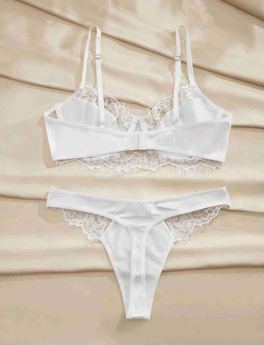 Set de lencería blanco con encaje talla S - miniatura 3