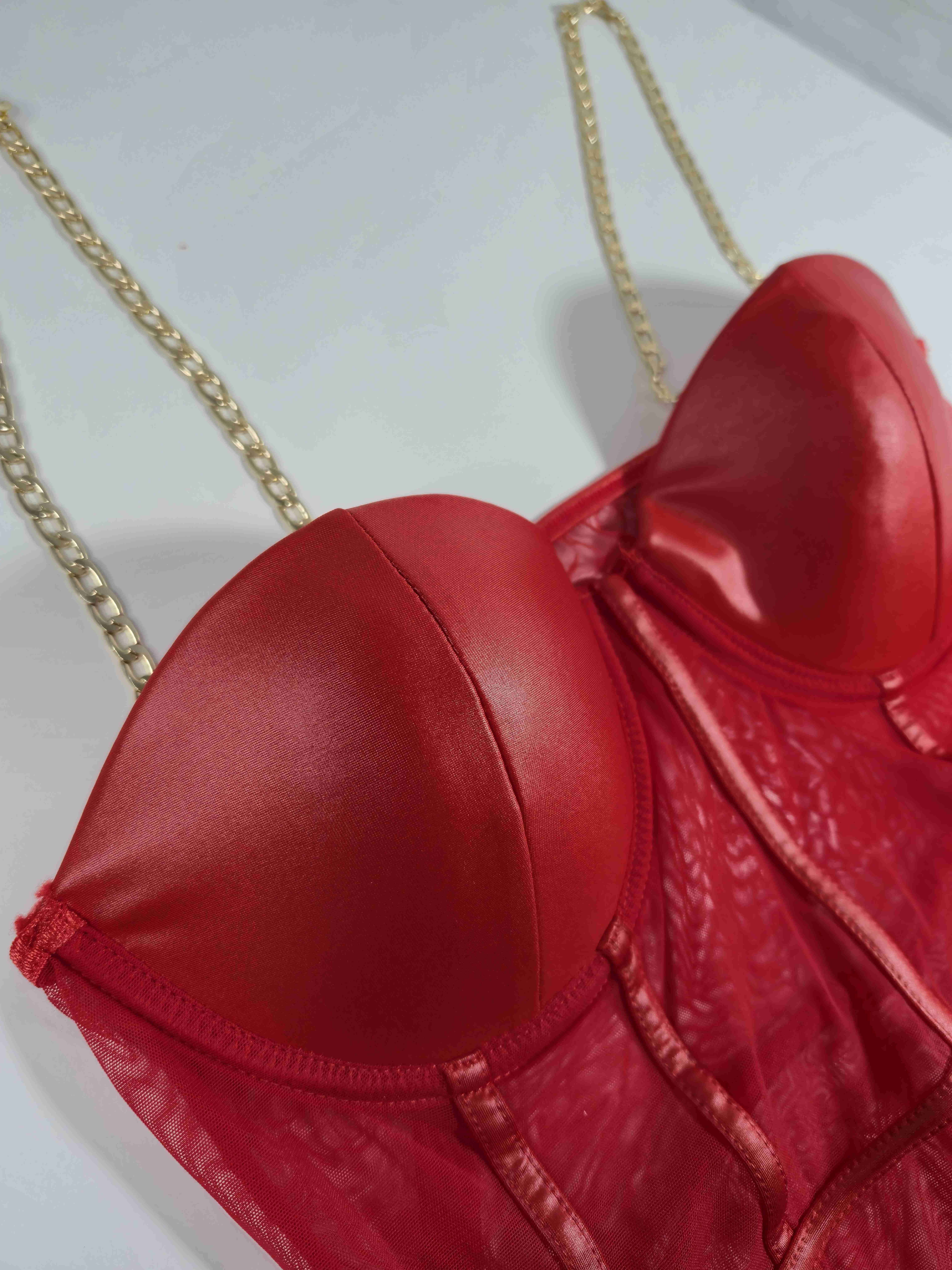 Body rojo con tiras de cadena doradas talla M - miniatura 2