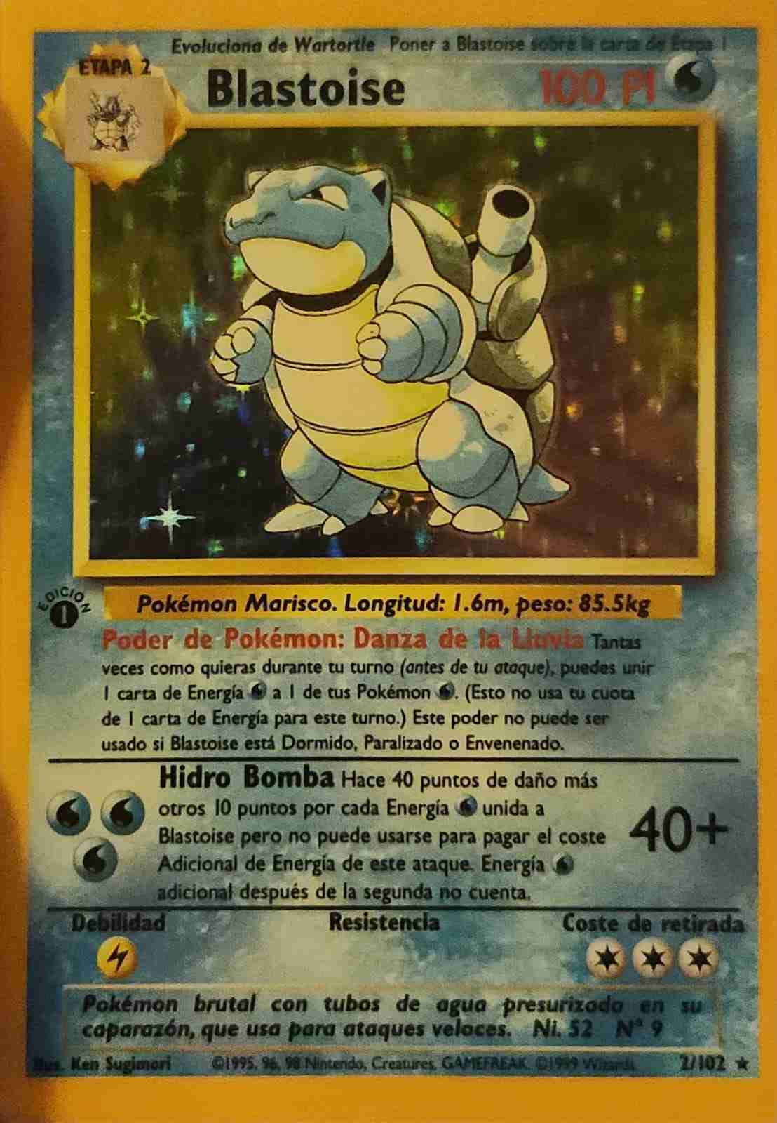 Carta Pokémon Blastoise Base Set primera edición - miniatura 1