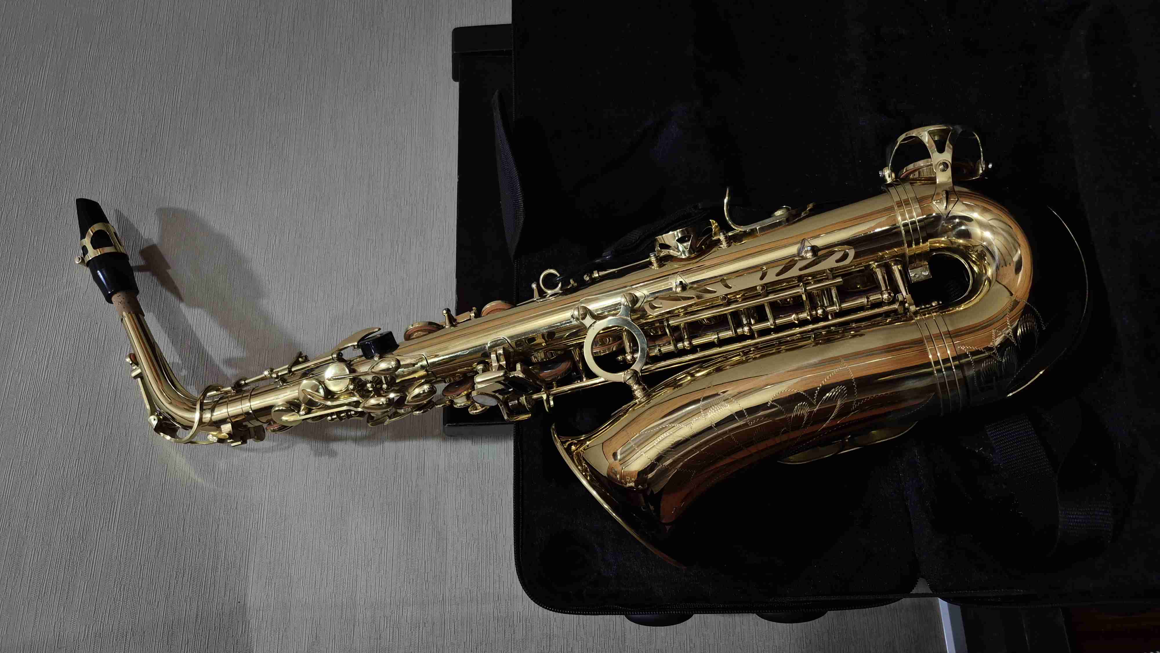 Saxofón alto dorado con estuche - miniatura 6
