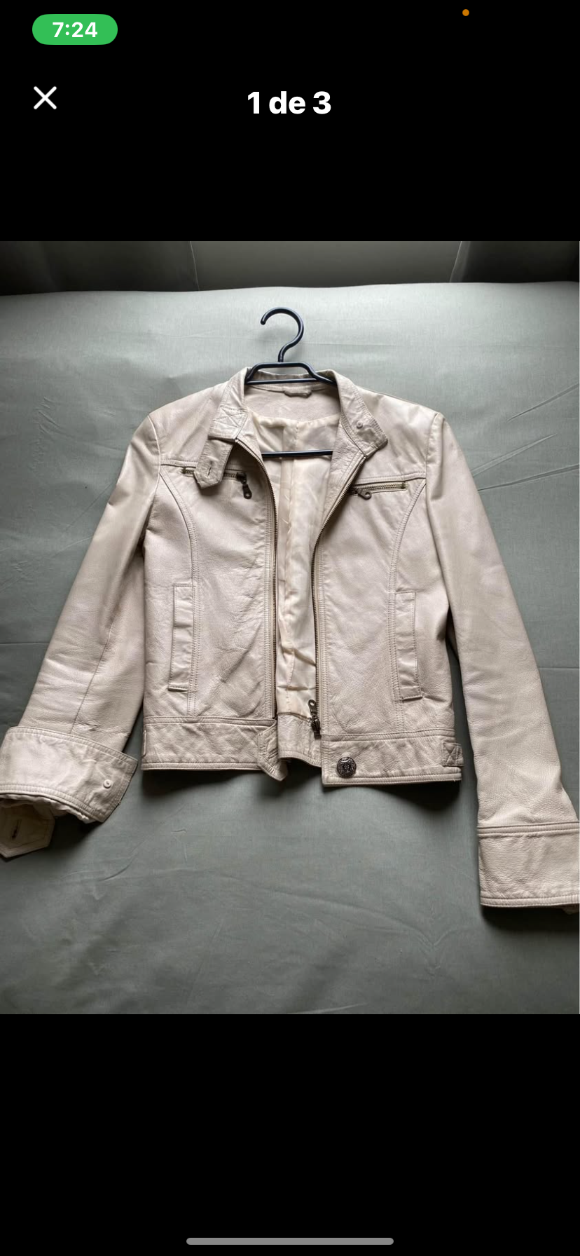 Chaqueta de cuero beige - miniatura 1