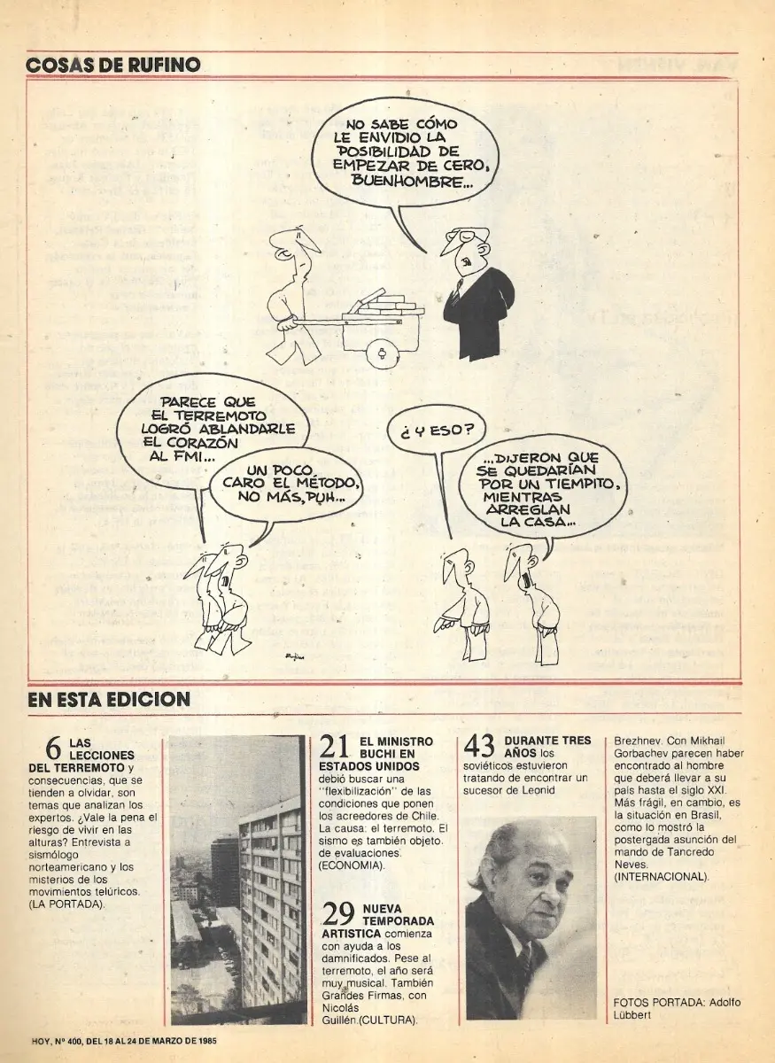 Revista Hoy N 400 / 18 A 24 Marzo 1985 / Terremoto - miniatura 2