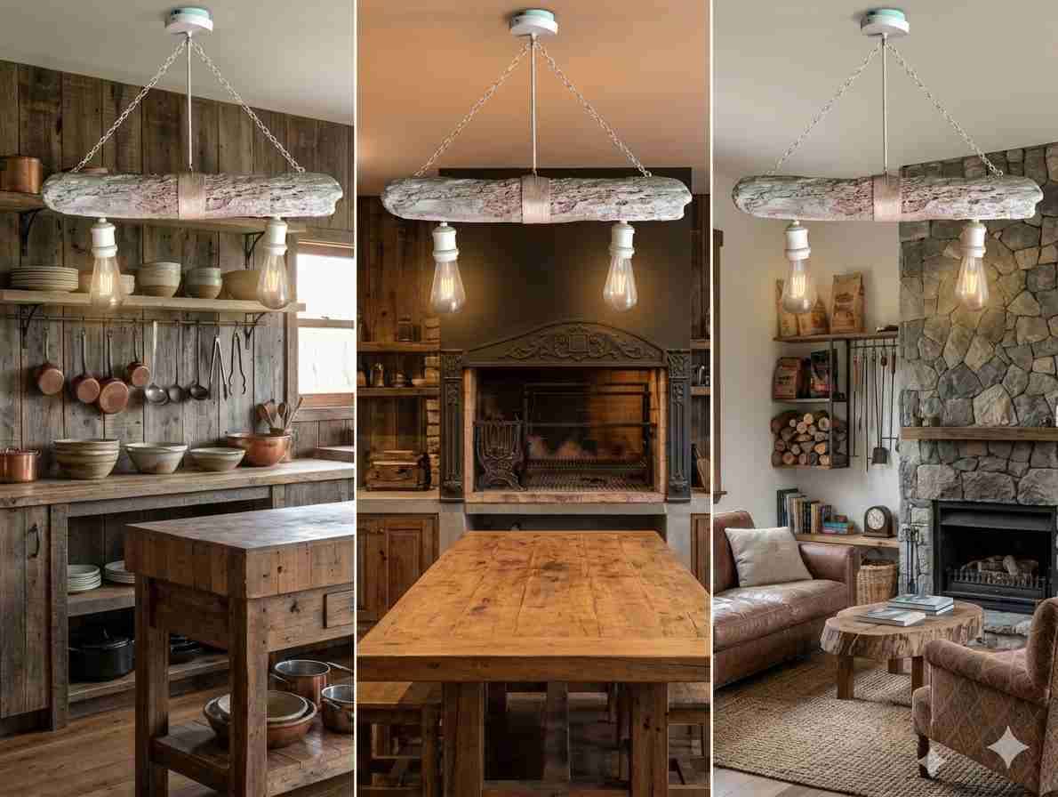 Lámpara rústica de tronco con bombillas