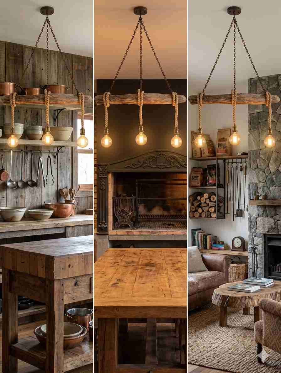 Lámpara colgante rústica de madera