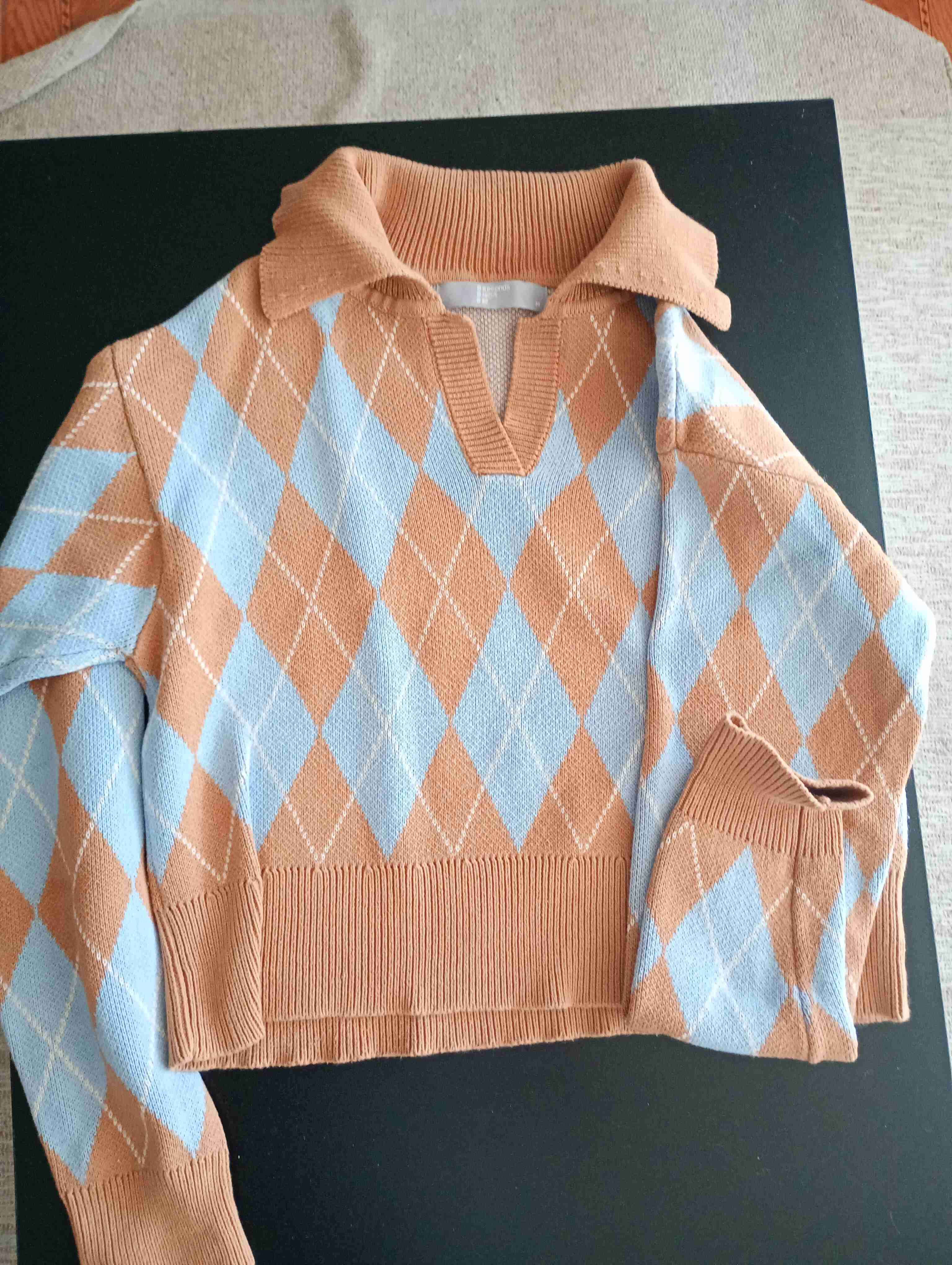 Sweater coreano a cuadros marrón y celeste - miniatura 1