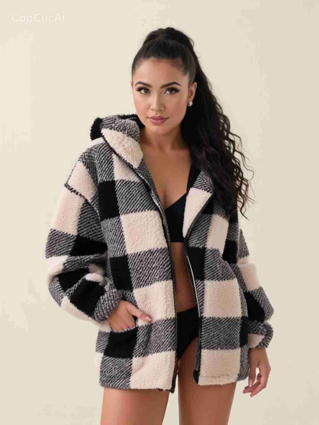 Chaqueta de lana cuadriculada - miniatura 1