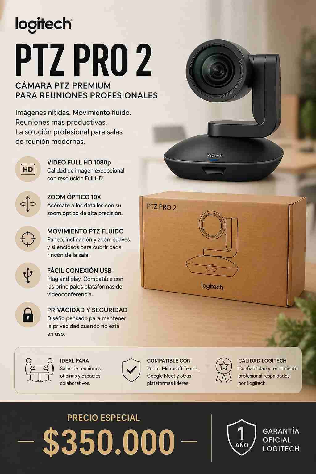 Cámara Logitech PTZ Pro 2