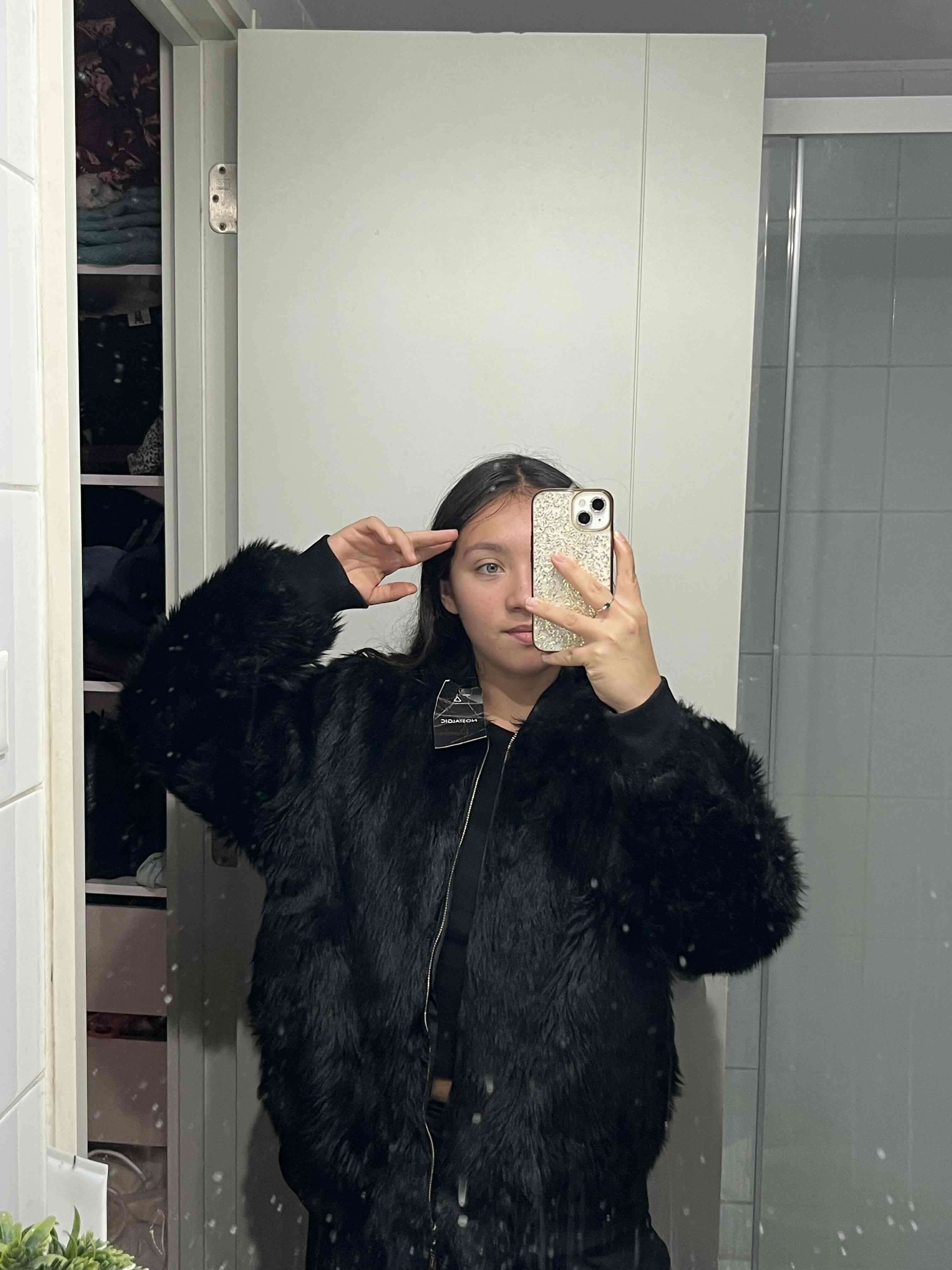 Chaqueta de piel sintética negra Vintaje - miniatura 2