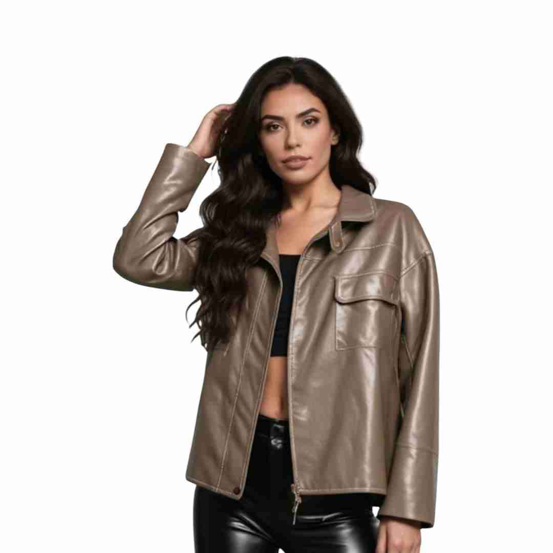 Chaqueta cuero sintético marrón - miniatura 1