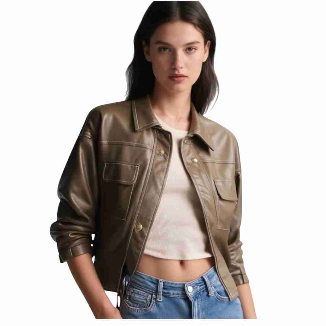 Chaqueta cuero sintético marrón - miniatura 3