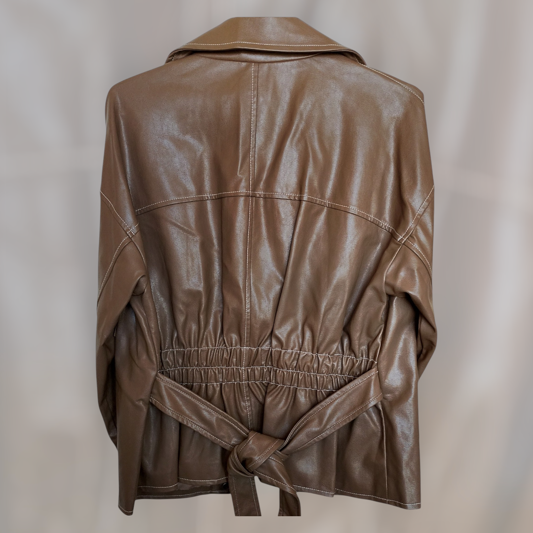 Chaqueta cuero sintético marrón - miniatura 4