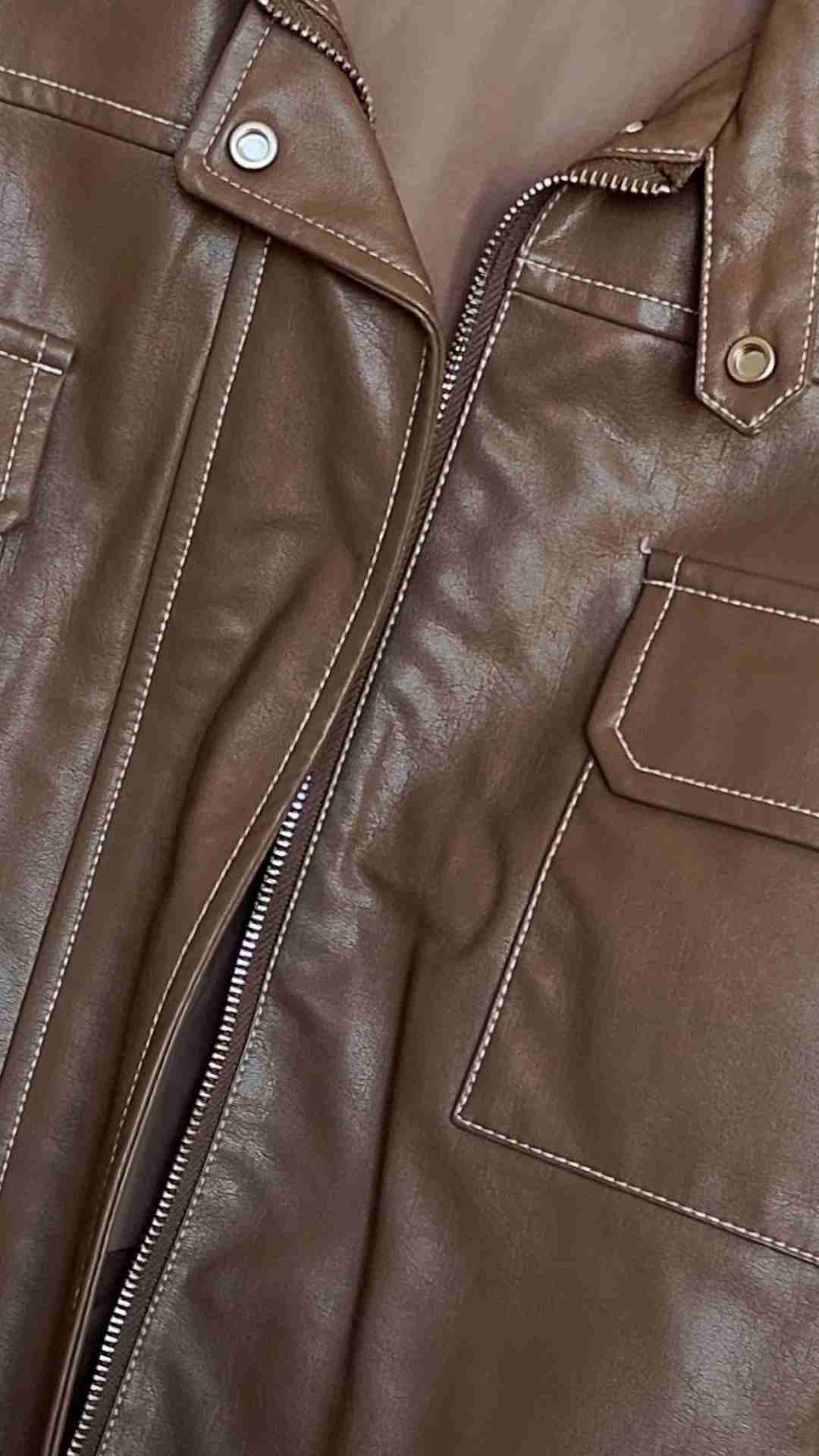 Chaqueta cuero sintético marrón - miniatura 5