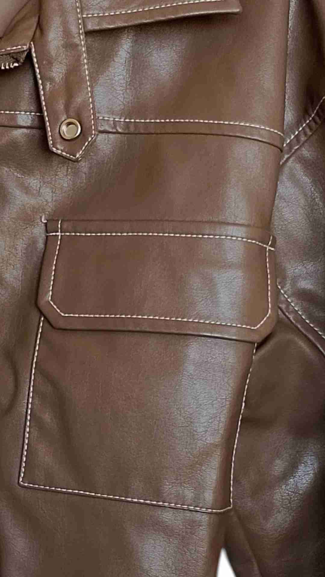 Chaqueta cuero sintético marrón - miniatura 6