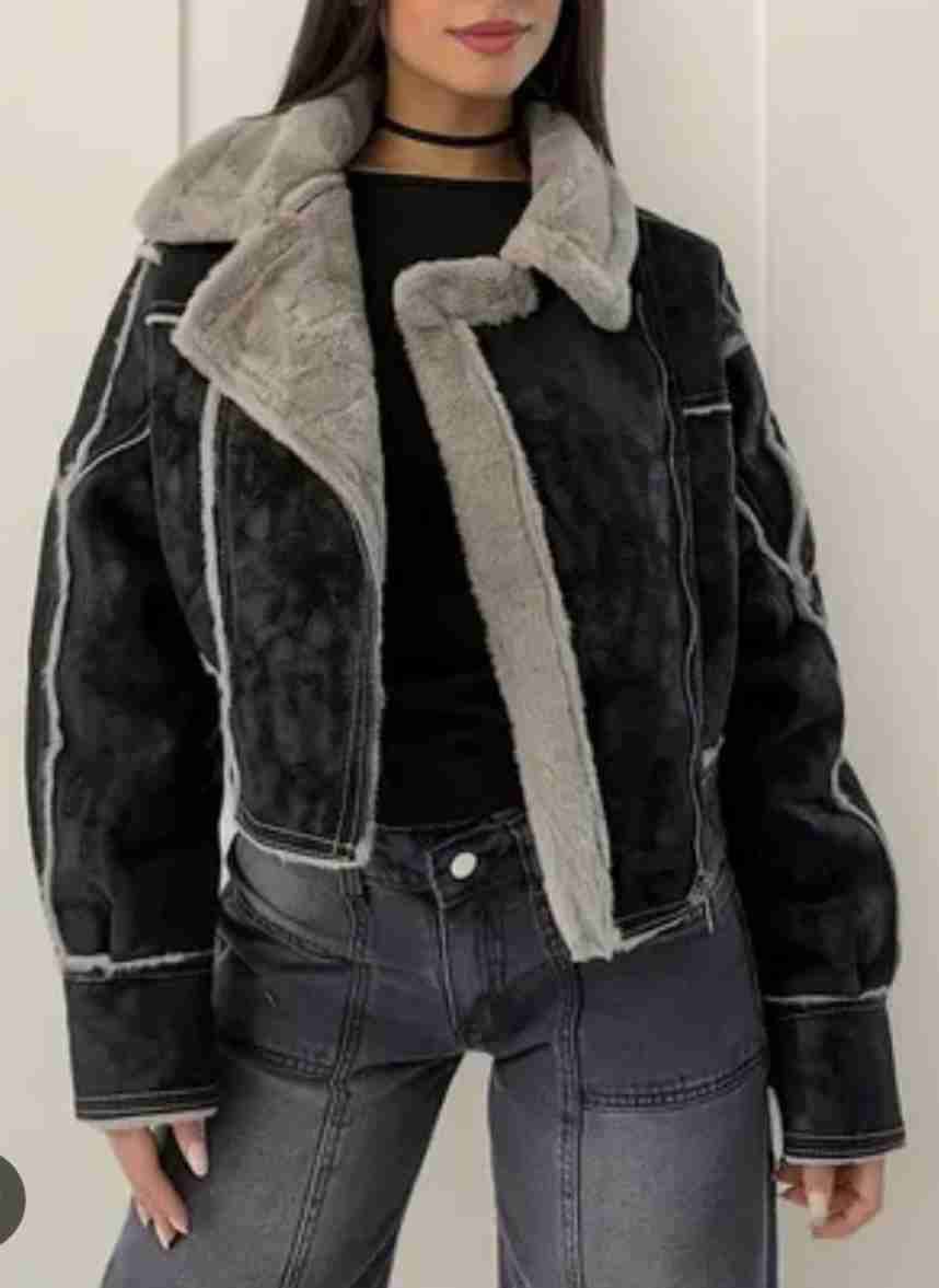 Chaqueta de piel sintética negra - miniatura 1