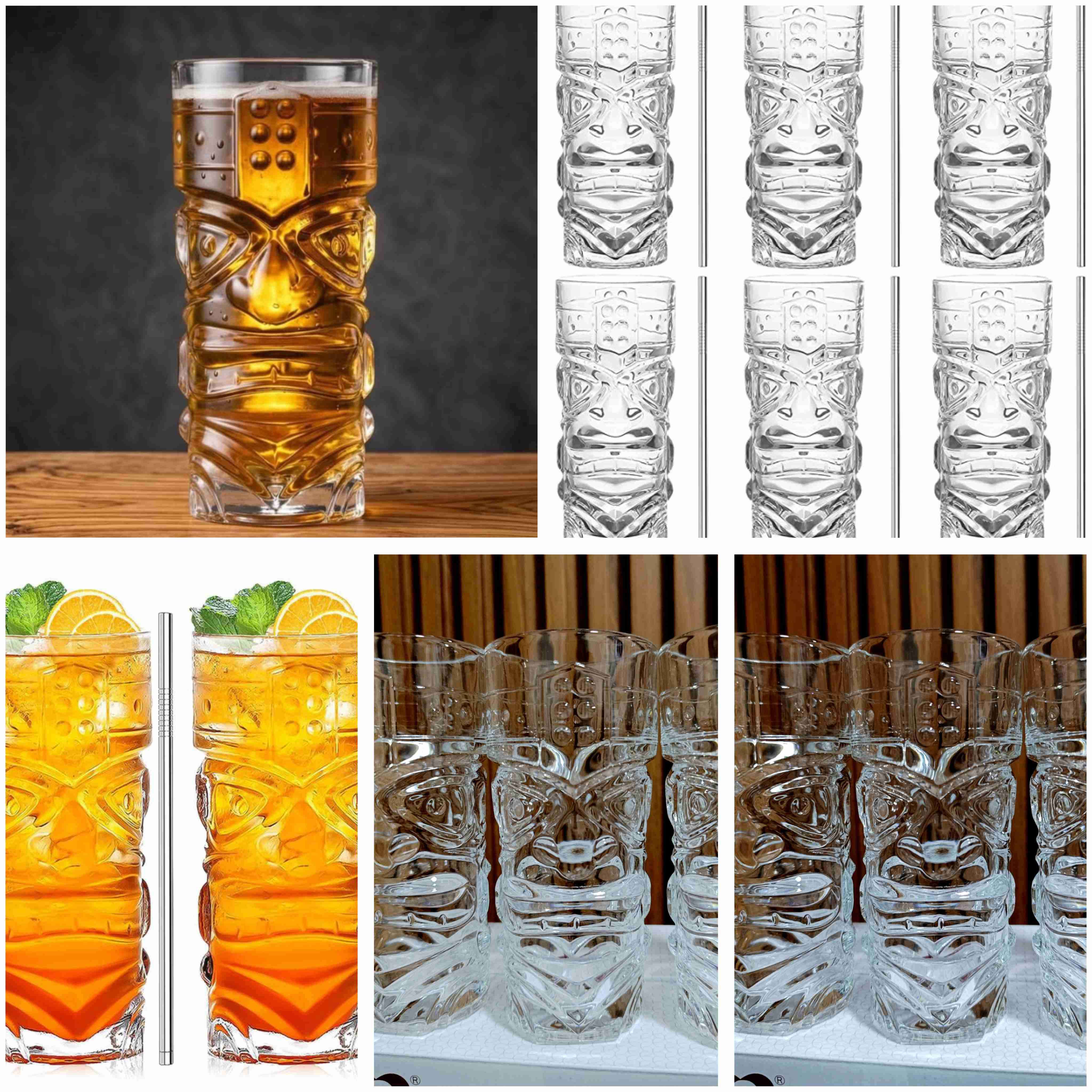 Set de 6 vasos tiki transparentes