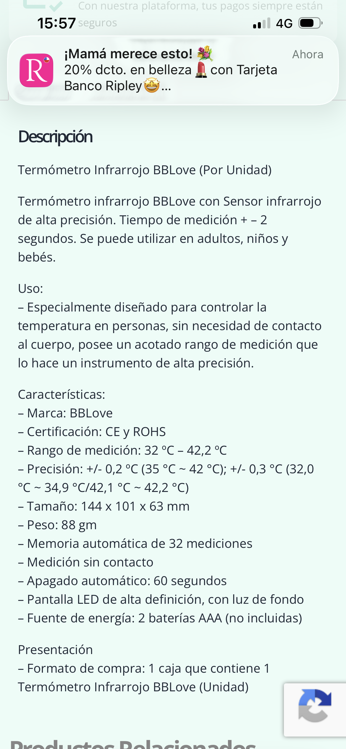 Termómetro infrarrojo BBLove - miniatura 2