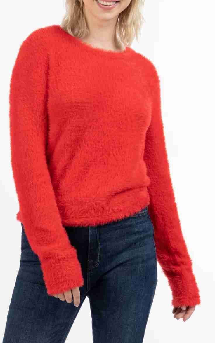 Suéter rojo peludo para mujer - miniatura 2