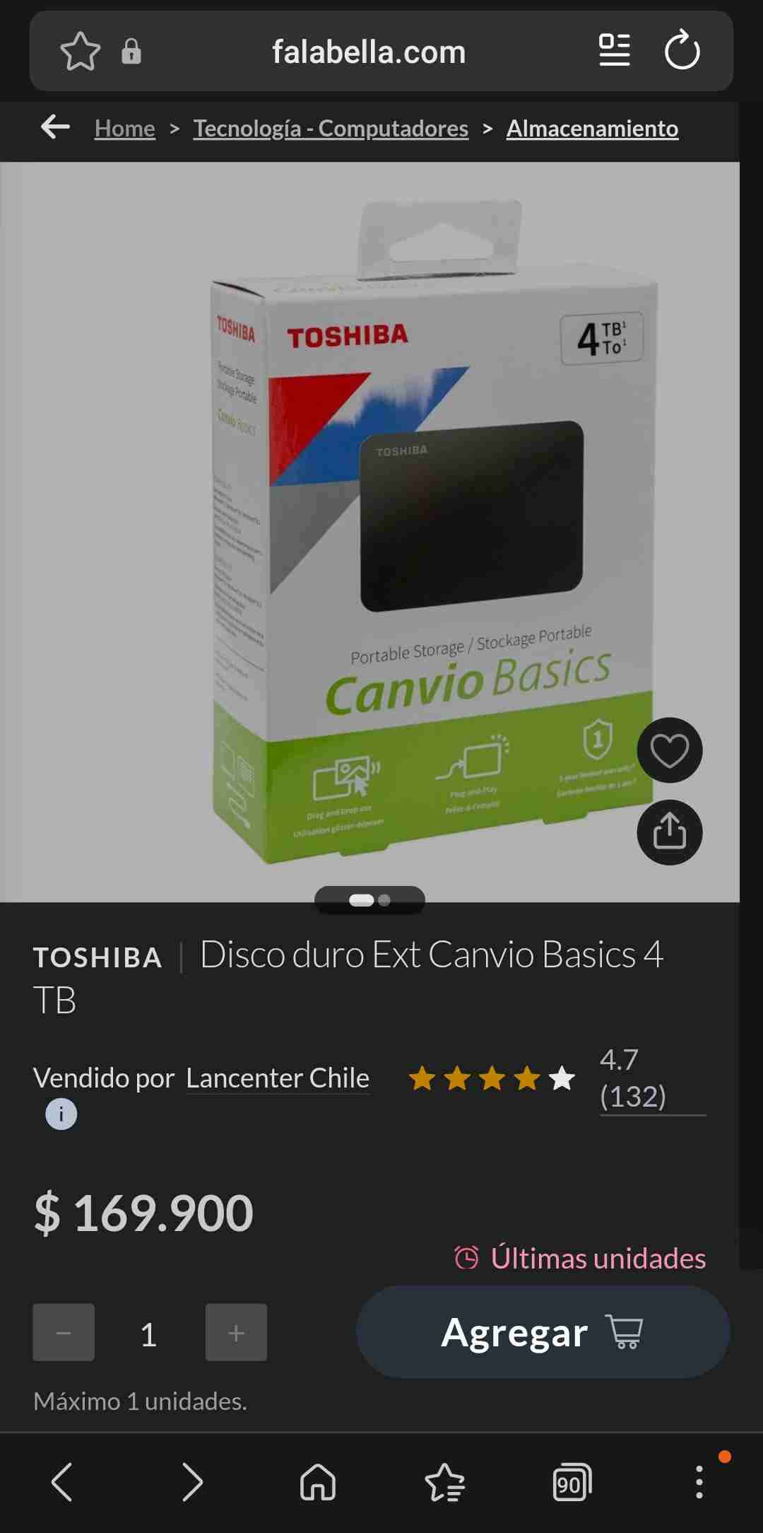 Disco duro externo Toshiba 4TB - miniatura 1
