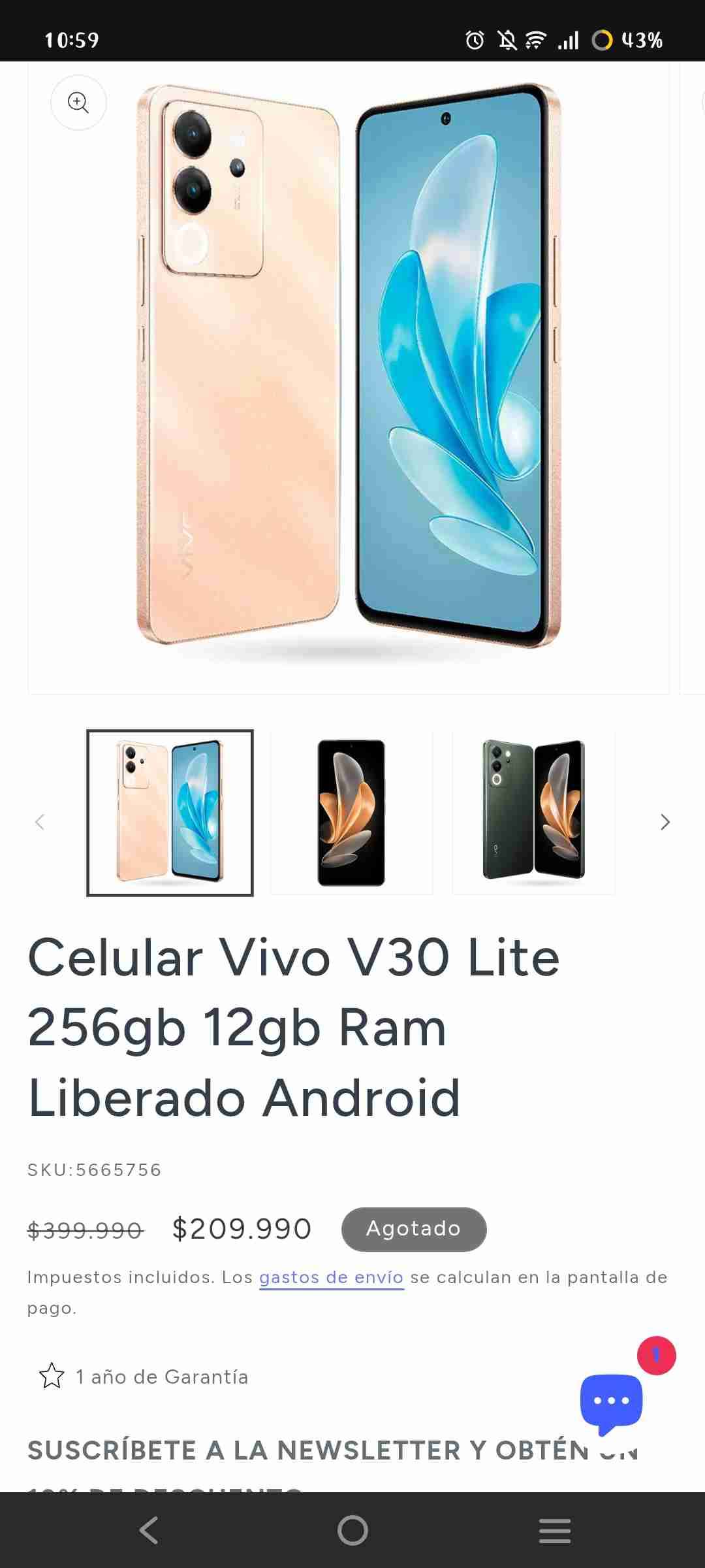 Celular Vivo V30 Lite 256GB
