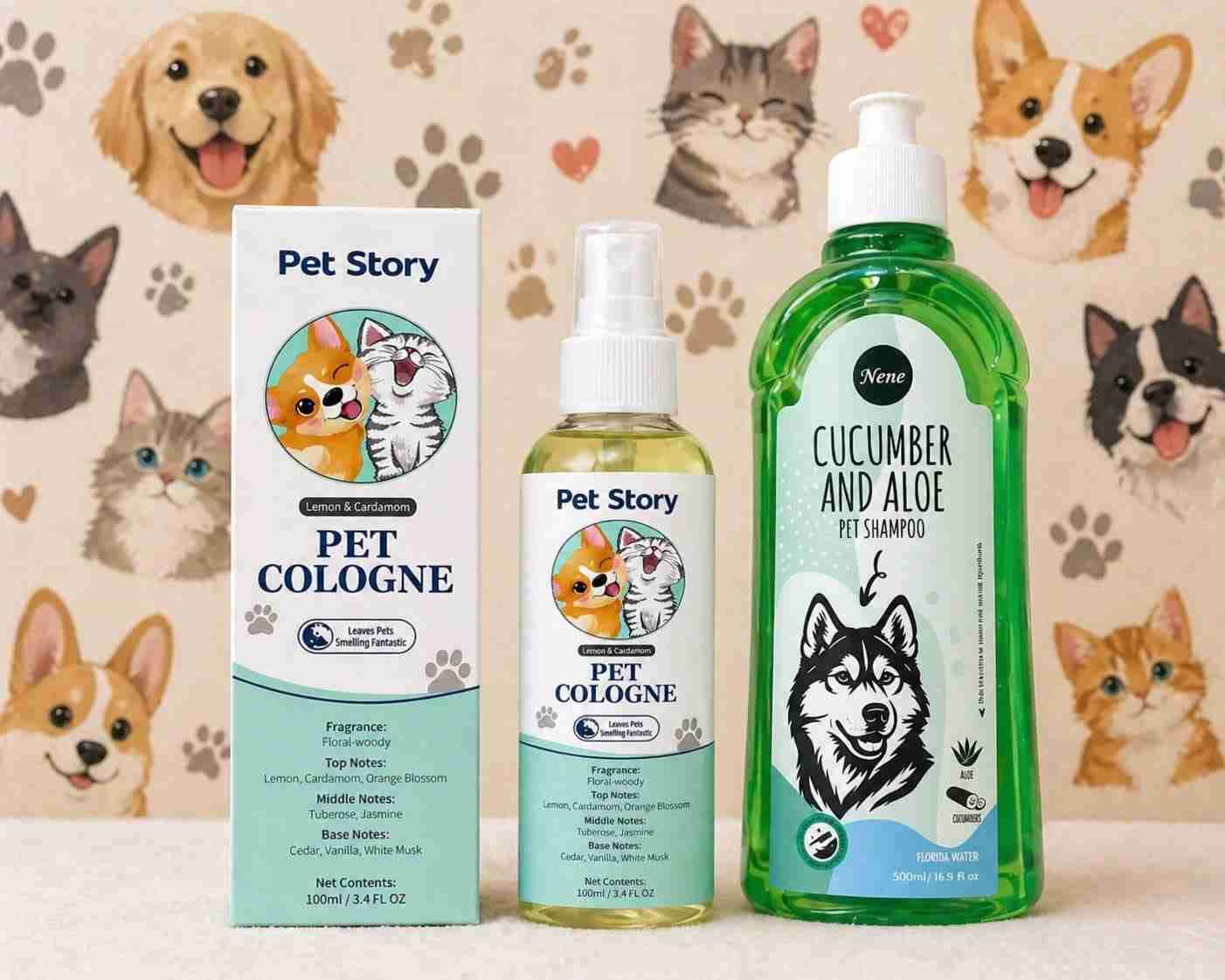 Set de colonia y champú para mascotas