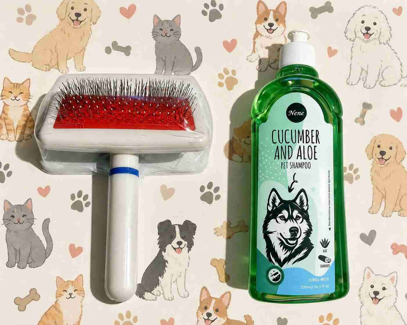 Cepillo y shampoo para mascotas