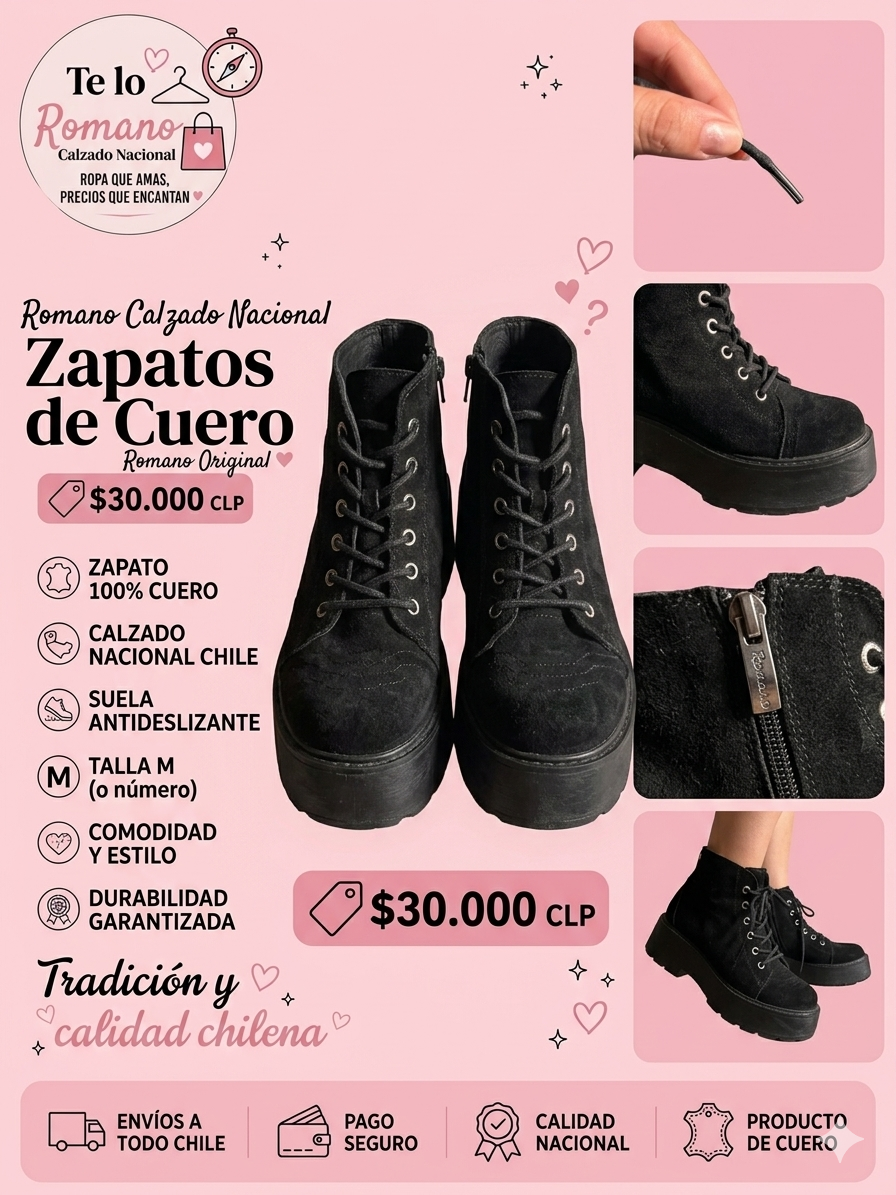 Zapatos de cuero negro Romano