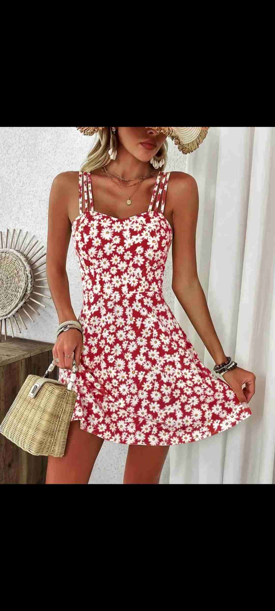 Vestido rojo floreado verano - miniatura 1