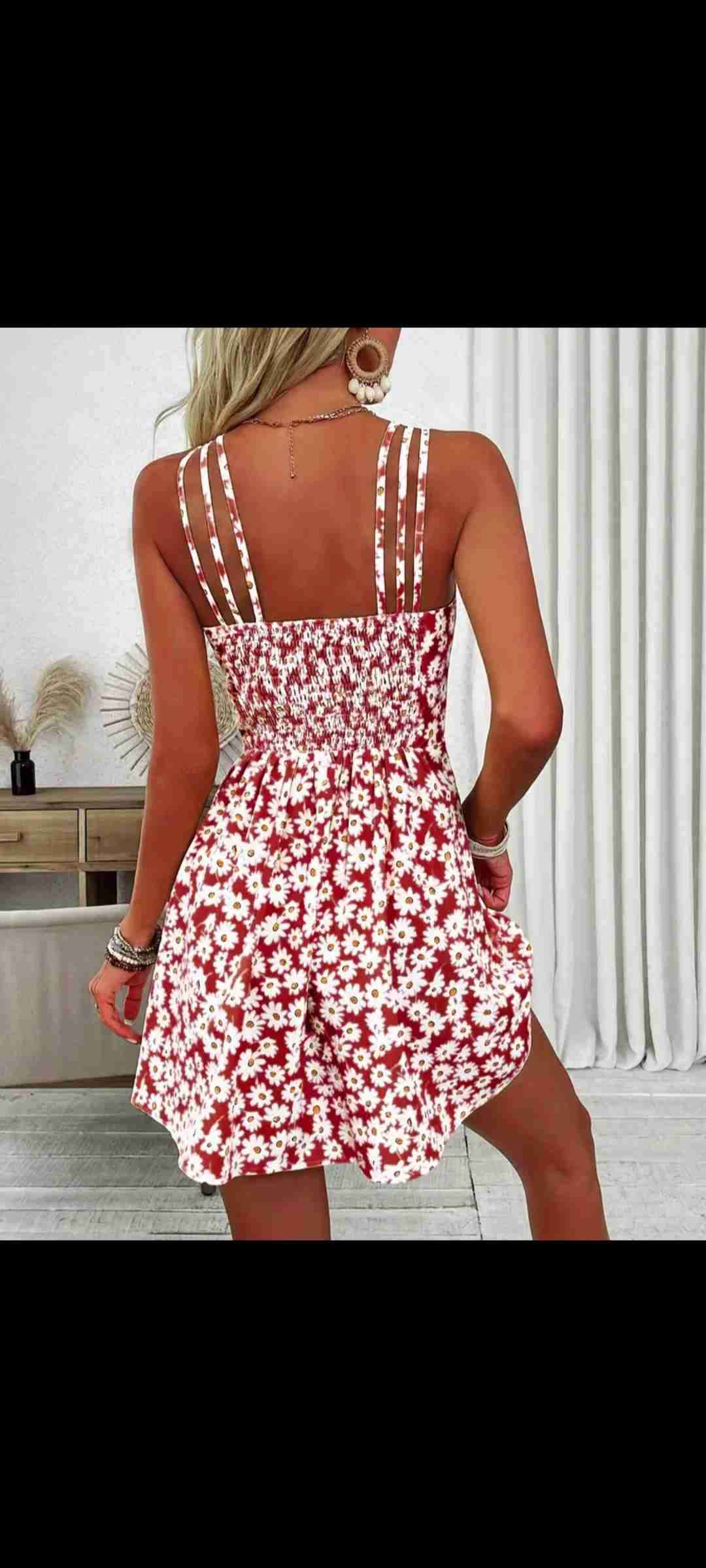 Vestido rojo floreado verano - miniatura 3